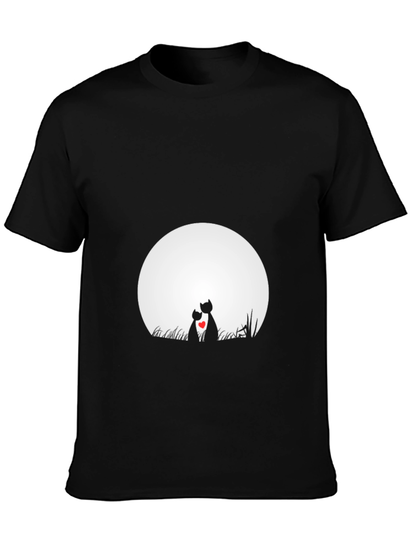 Black Love Cats T-Shirt - Romantic Moon Graphic Tee view 3