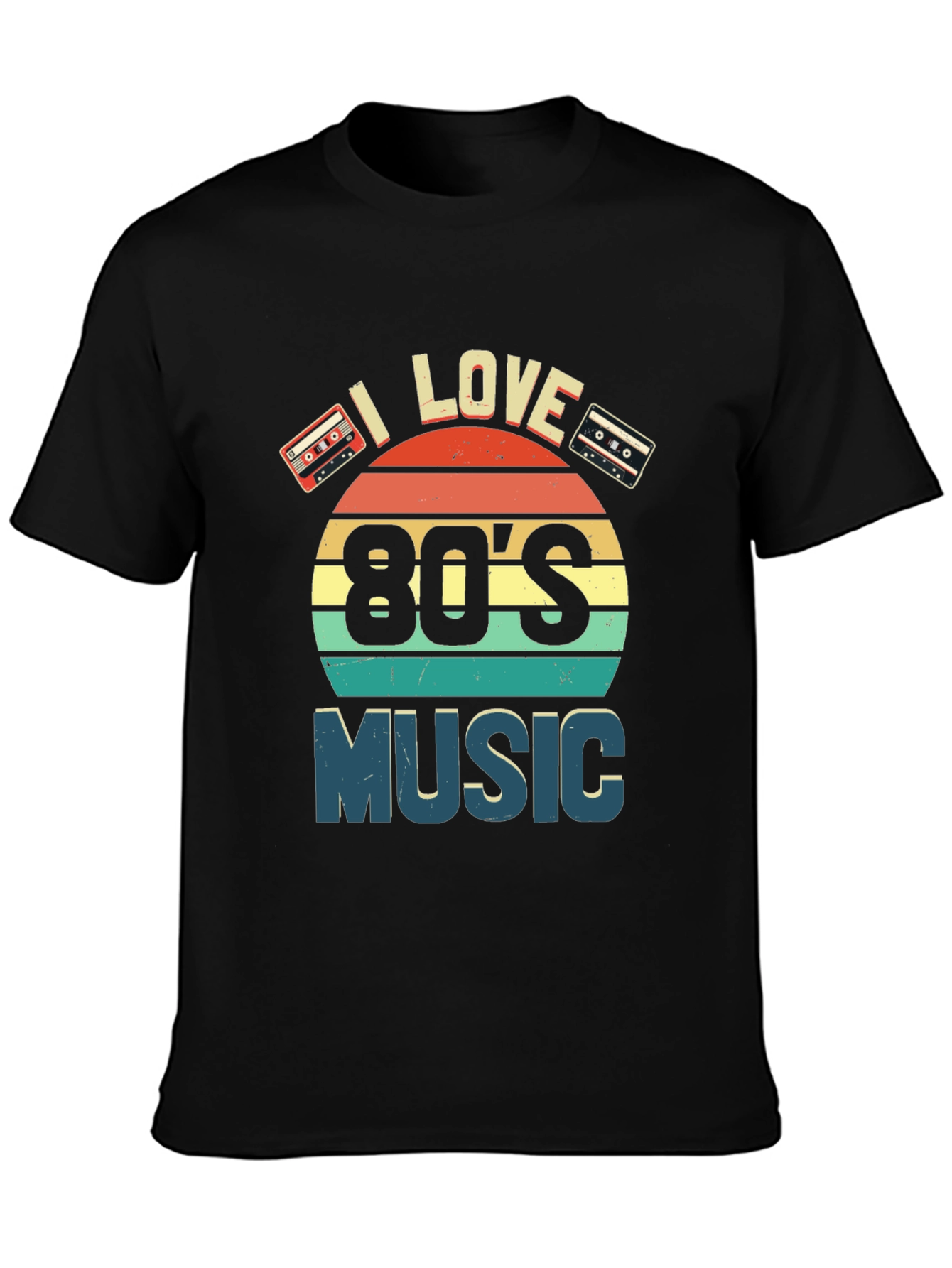 Black I Love 80's Music Retro Cassette T-Shirt view 3