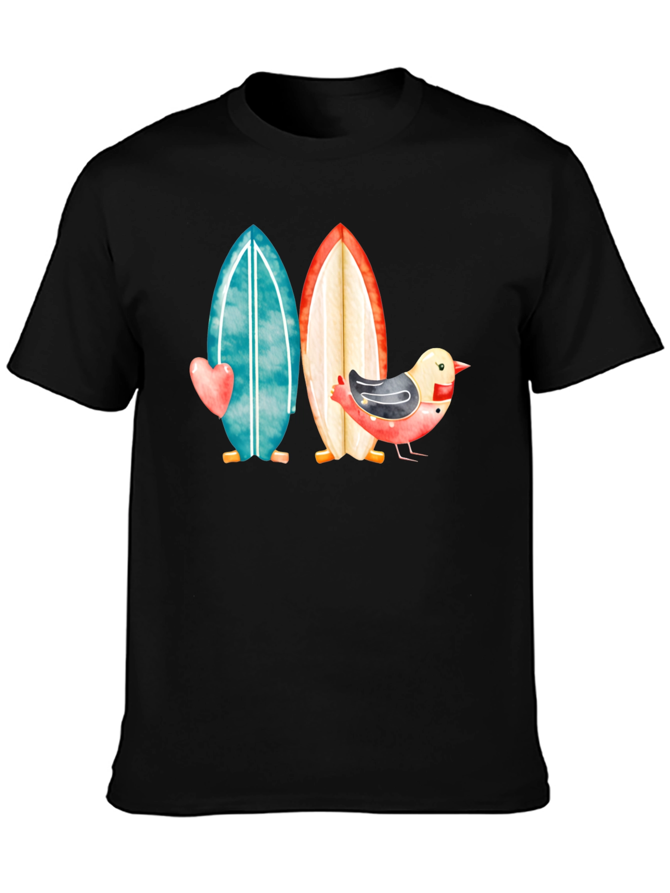Black Surfboards & Bird T-Shirt - Coastal Style view 3