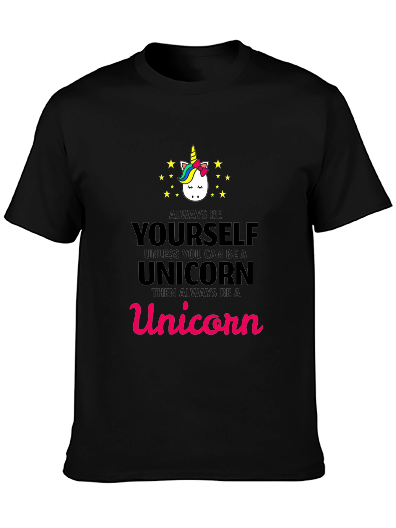 Black Unicorn Graphic Tee - Always Be Yourself T-Shirt view 3