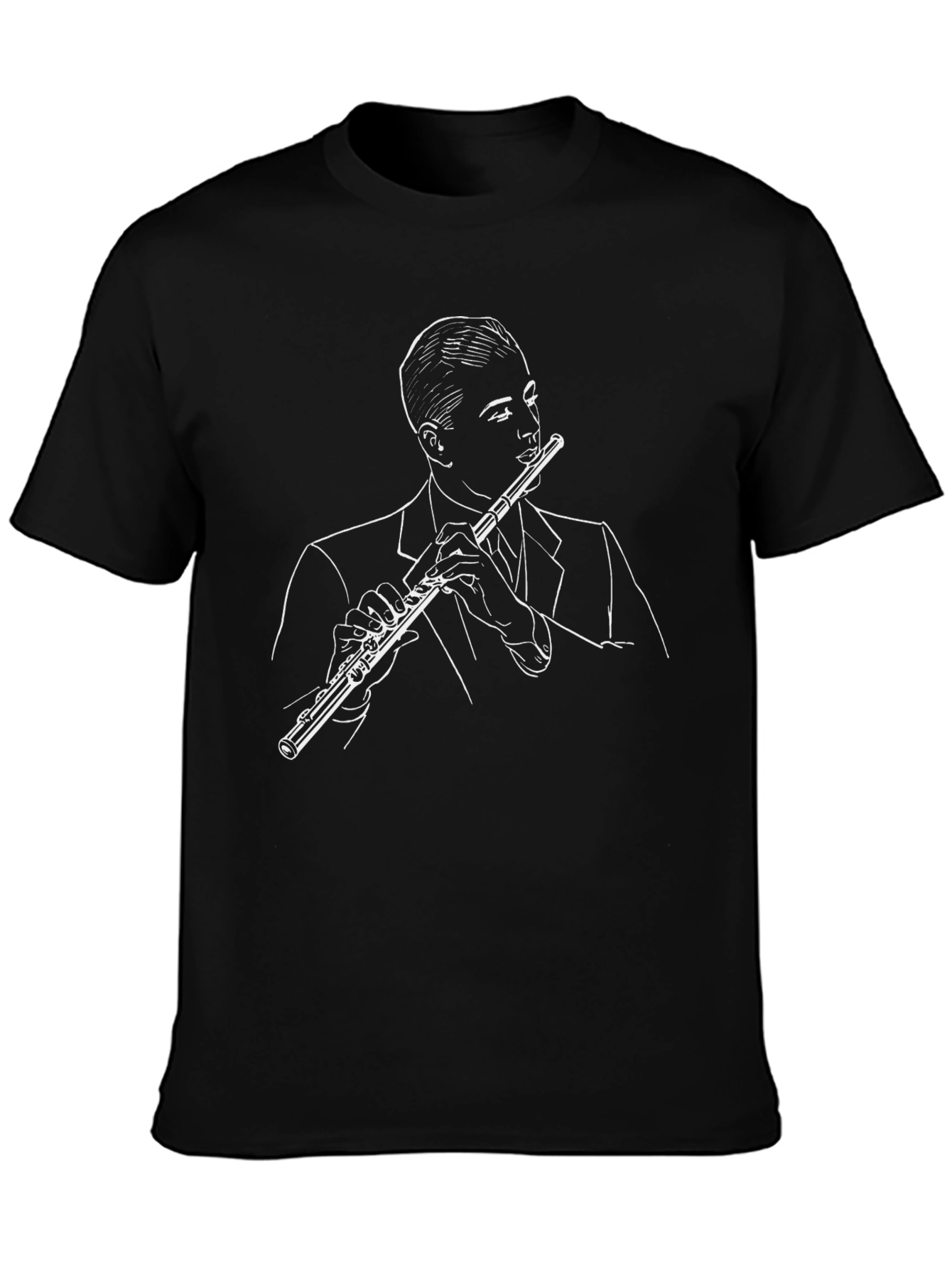 Black Flute Player Graphic Tee - Stylish Musician T-Shirt view 3