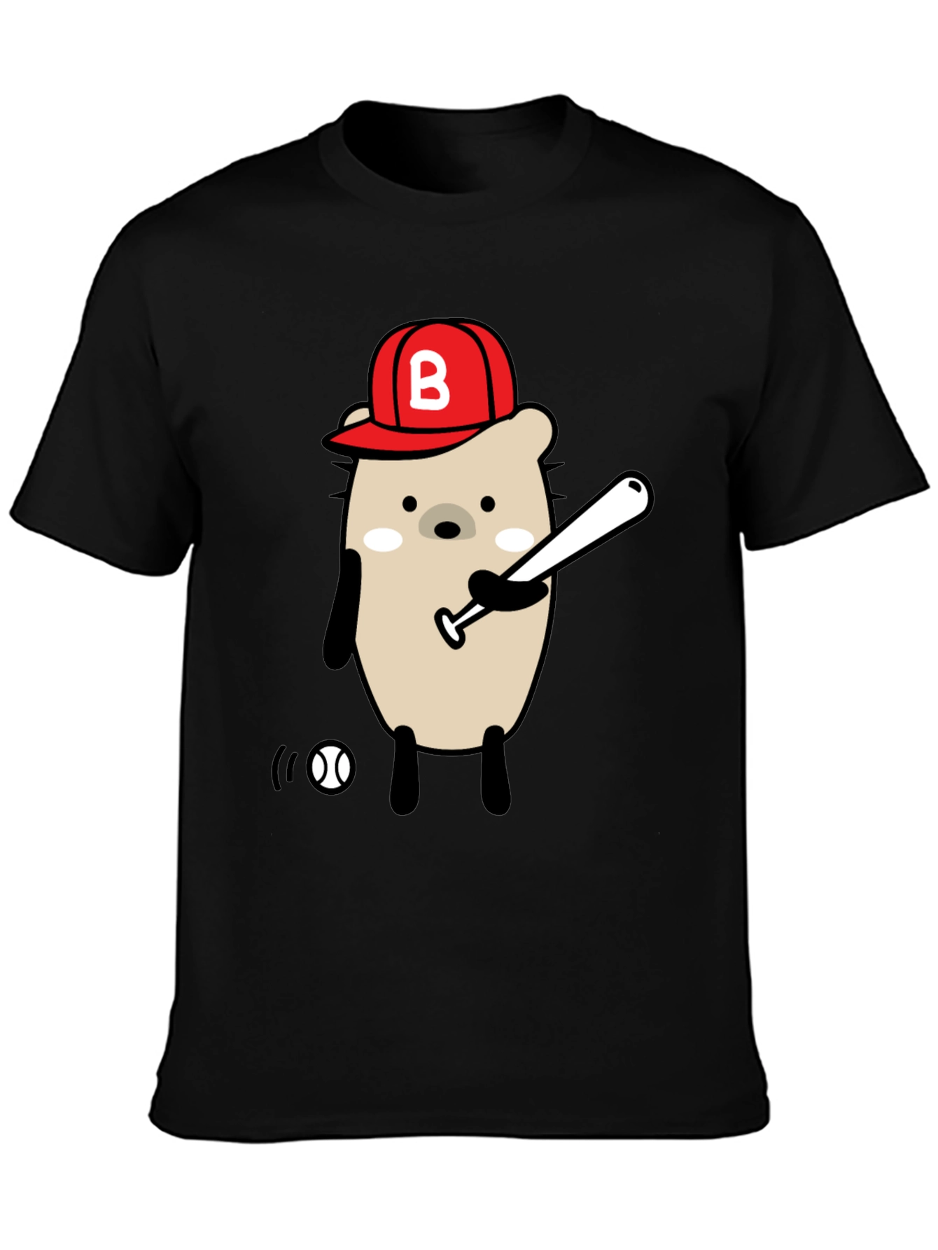 Black Baseball Bear Black T-Shirt view 3