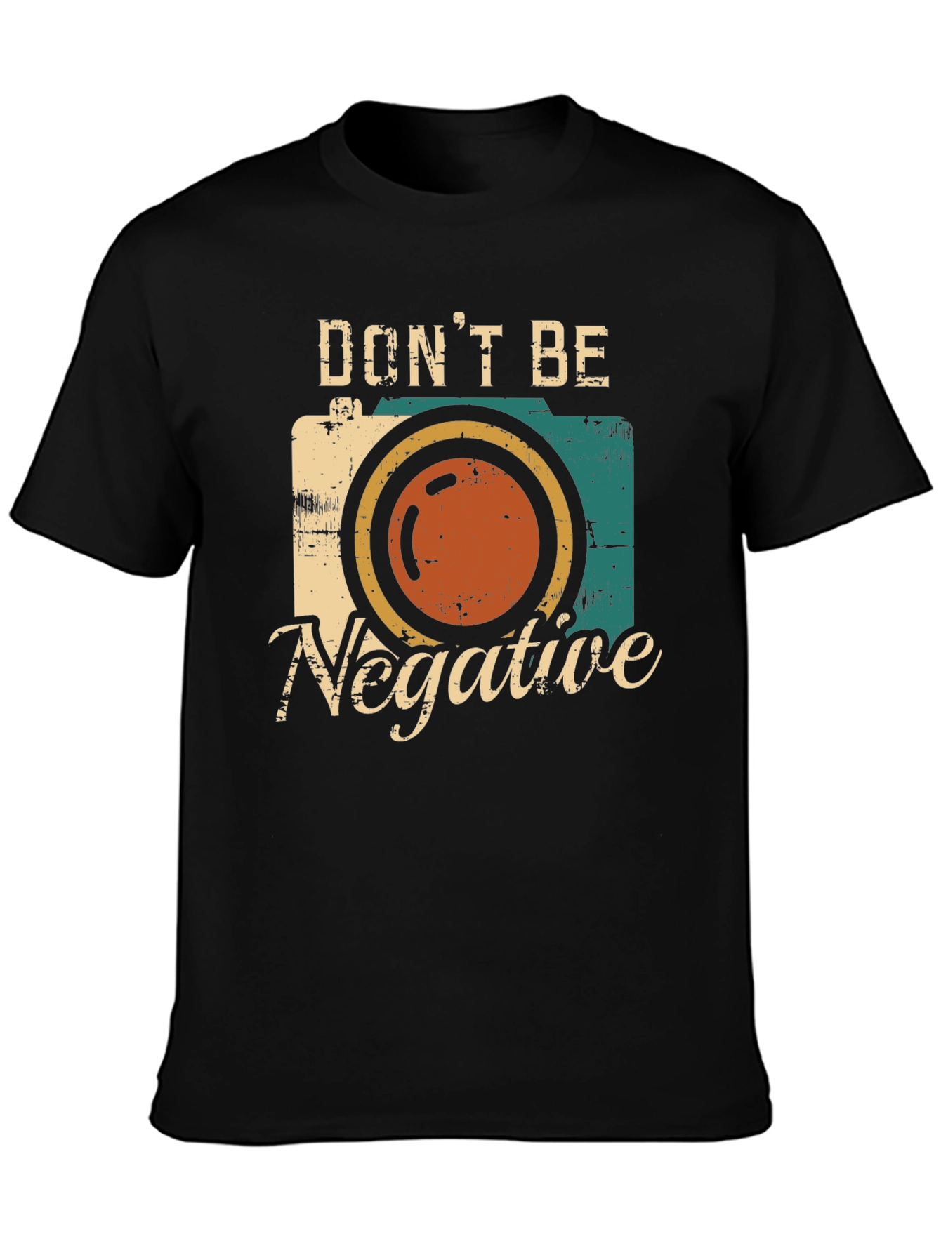 Black Don't Be Negative Retro Camera Graphic T-Shirt view 3