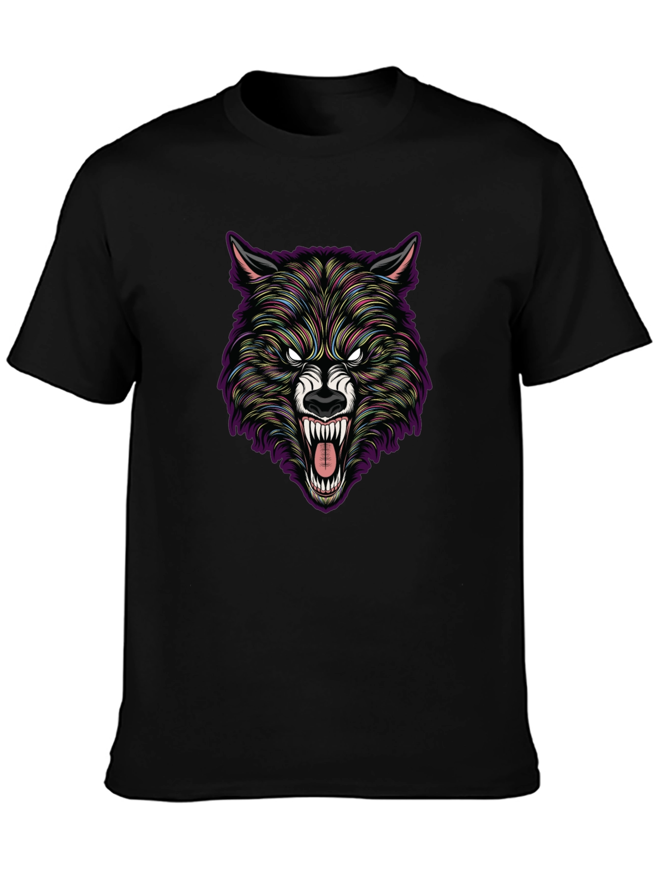 Black Wolf Graphic Print Crew Neck T-Shirt view 3