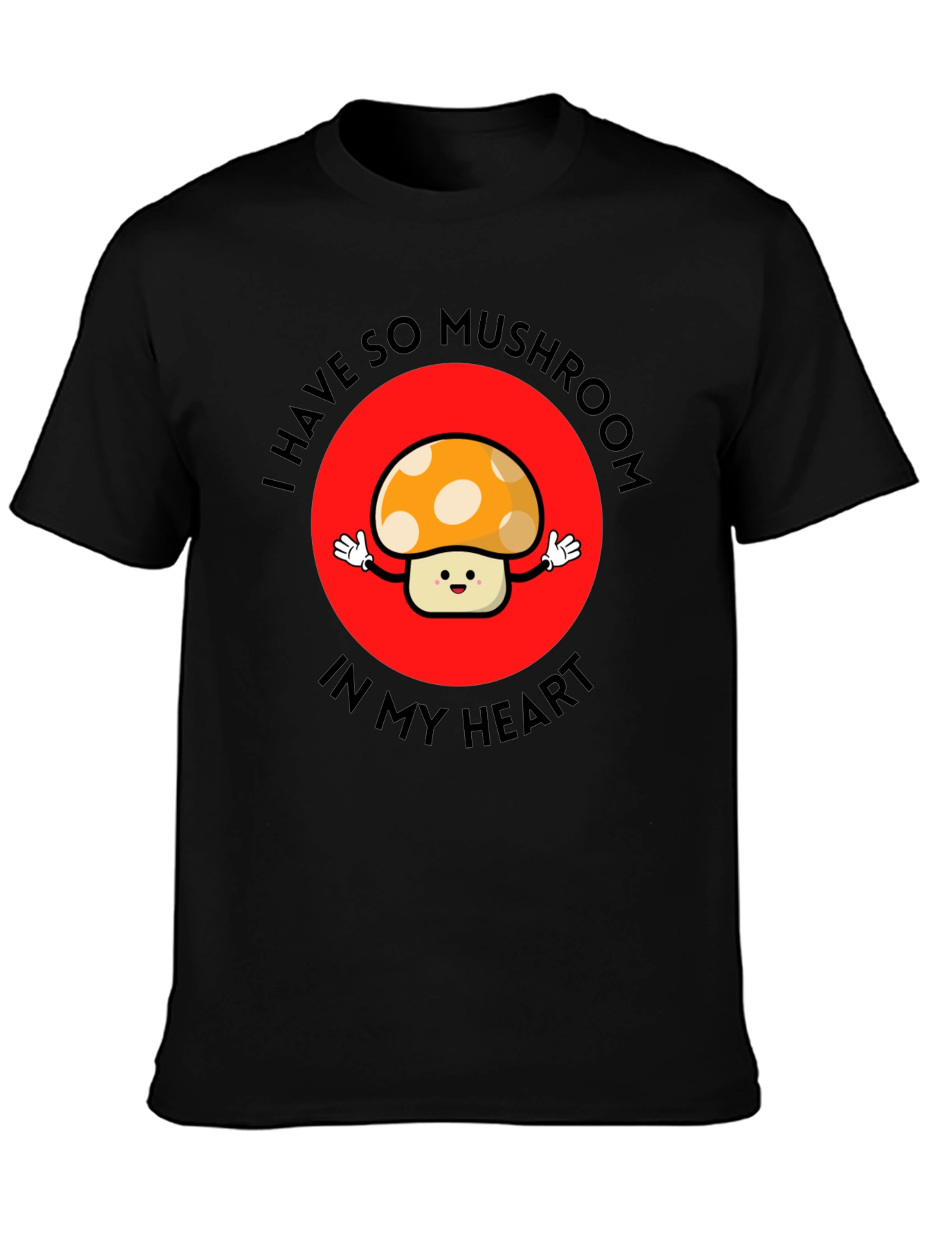 Black Mushroom Heart Graphic Tee - Cute & Playful T-Shirt view 3