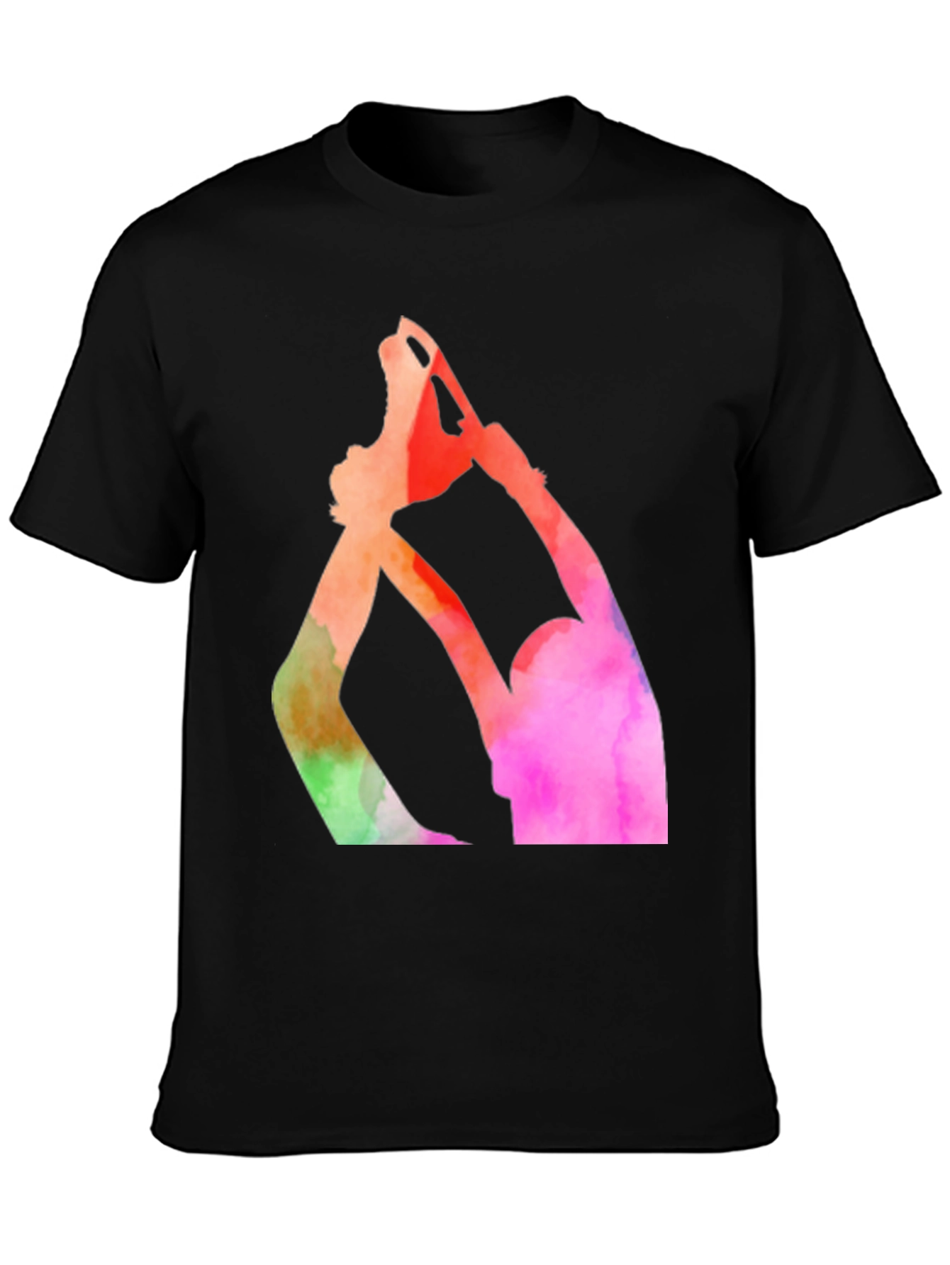Black Watercolor Figure Skating T-Shirt - Black view 3