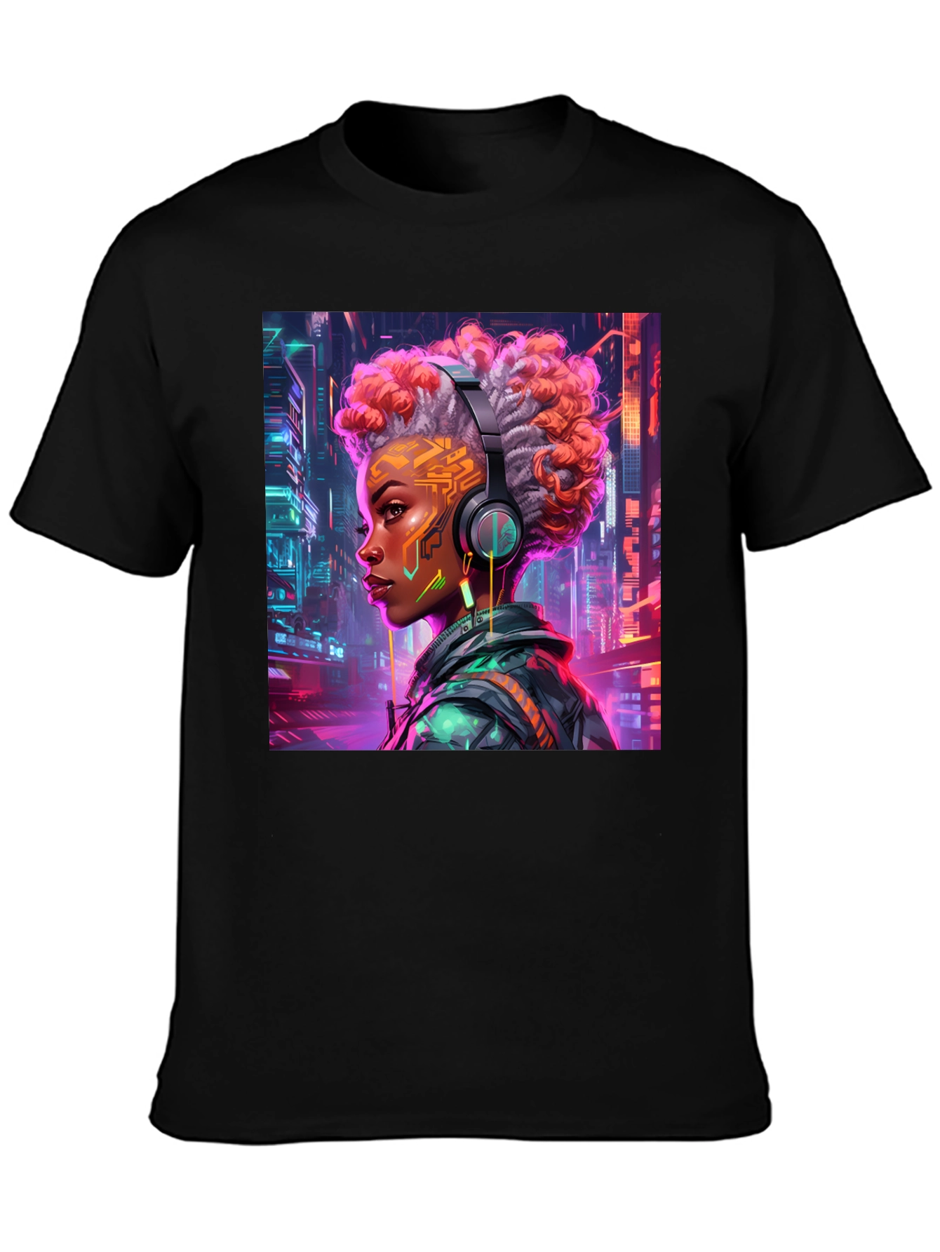 Black Cyberpunk Girl Graphic Tee - Futuristic Style view 3