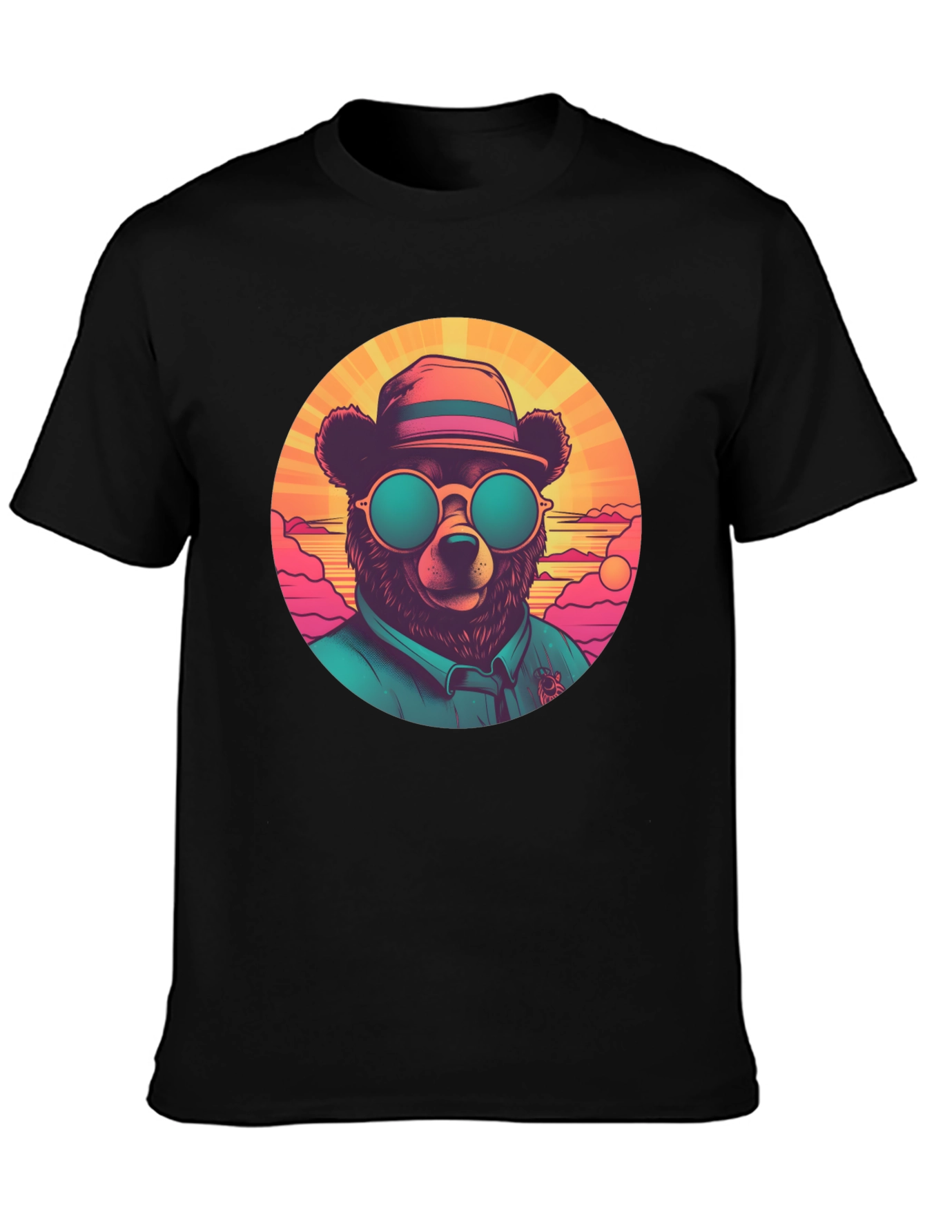 Black Cool Bear Graphic Tee - Retro Style view 3