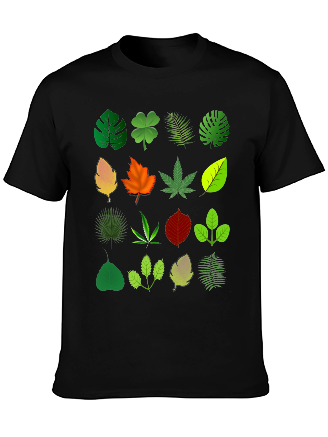 Black Leaf Pattern T-Shirt view 3