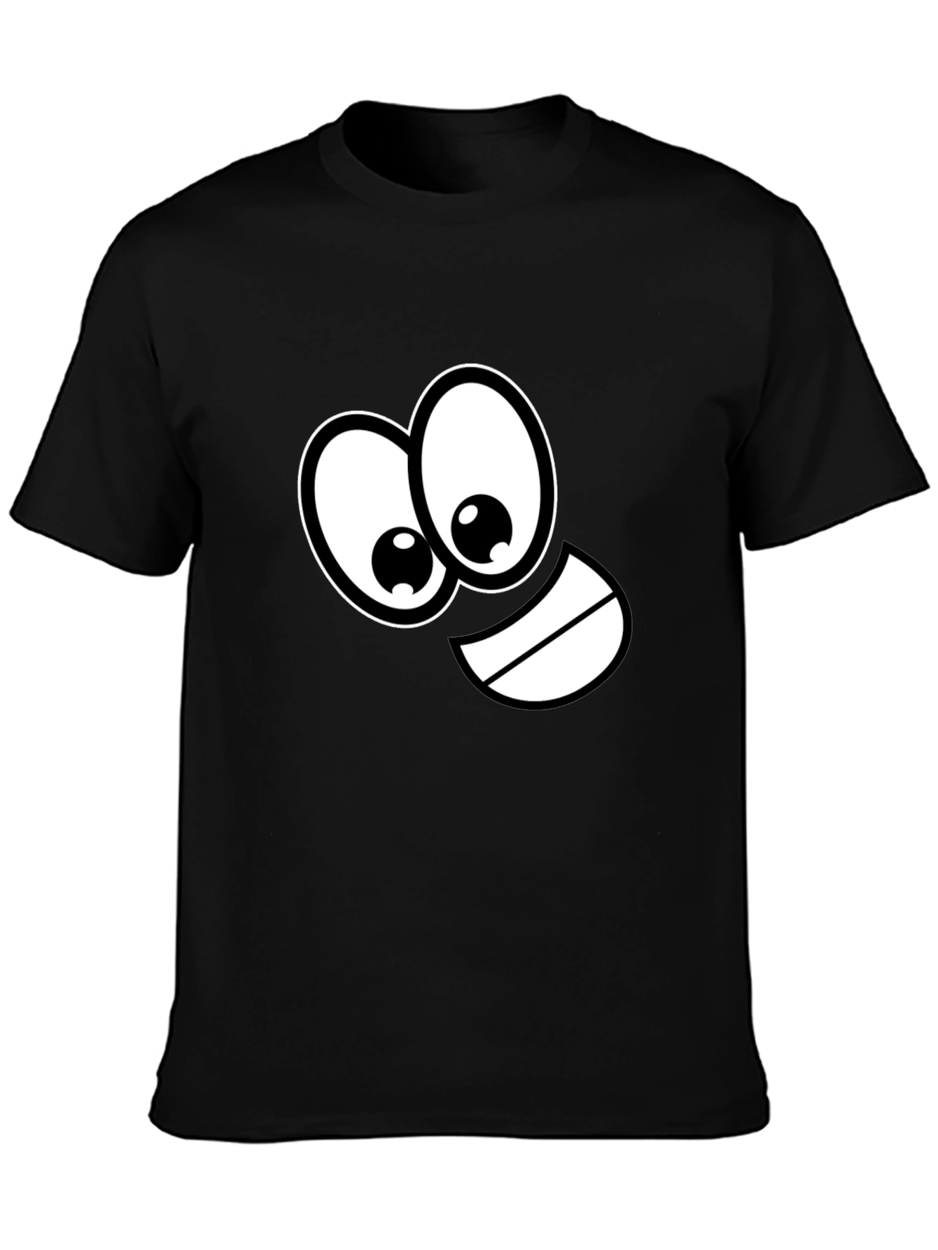 Black Funny Cartoon Face Black T-Shirt view 3