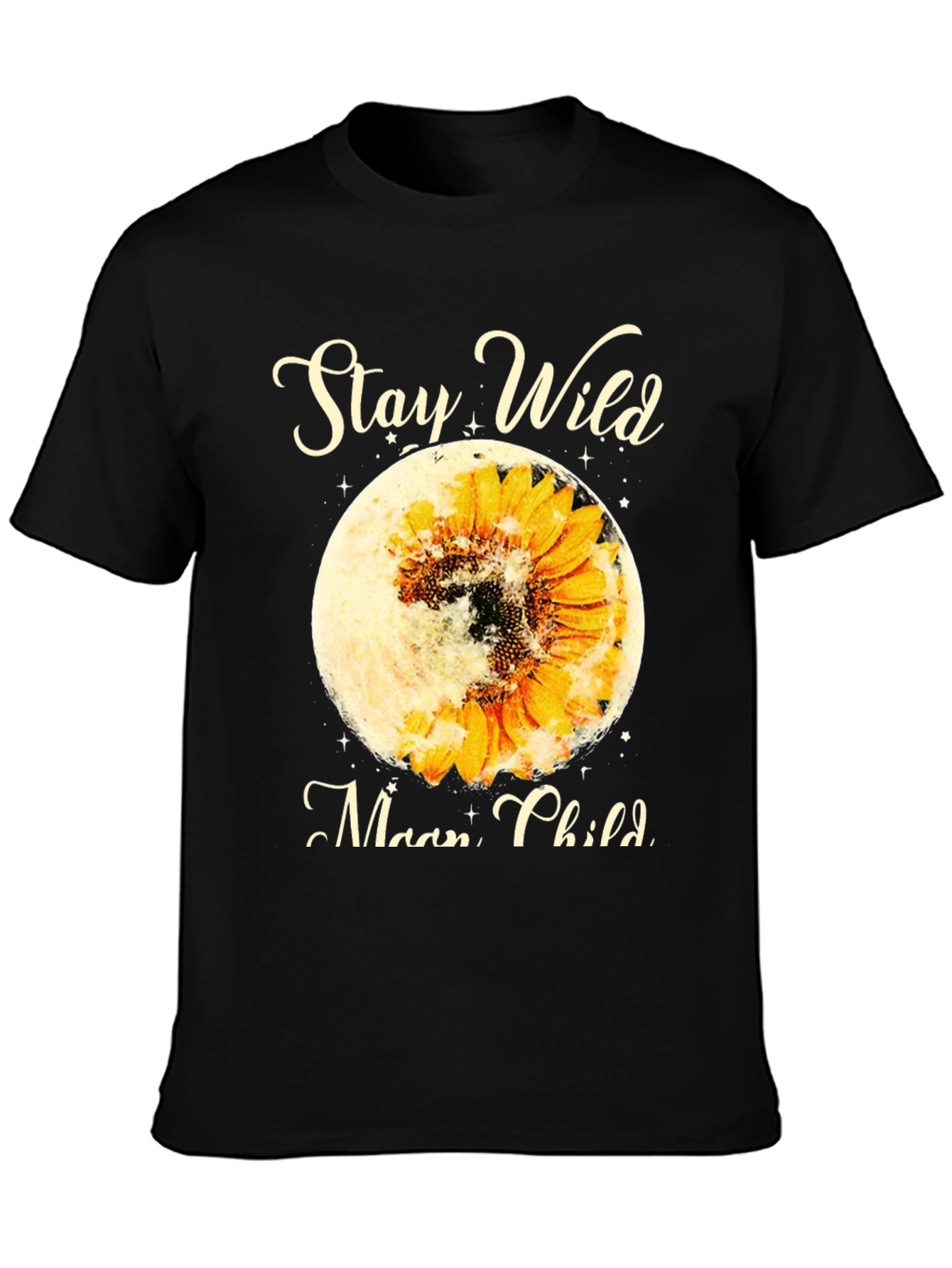 Black Stay Wild Moon Child Sunflower Graphic Tee view 3