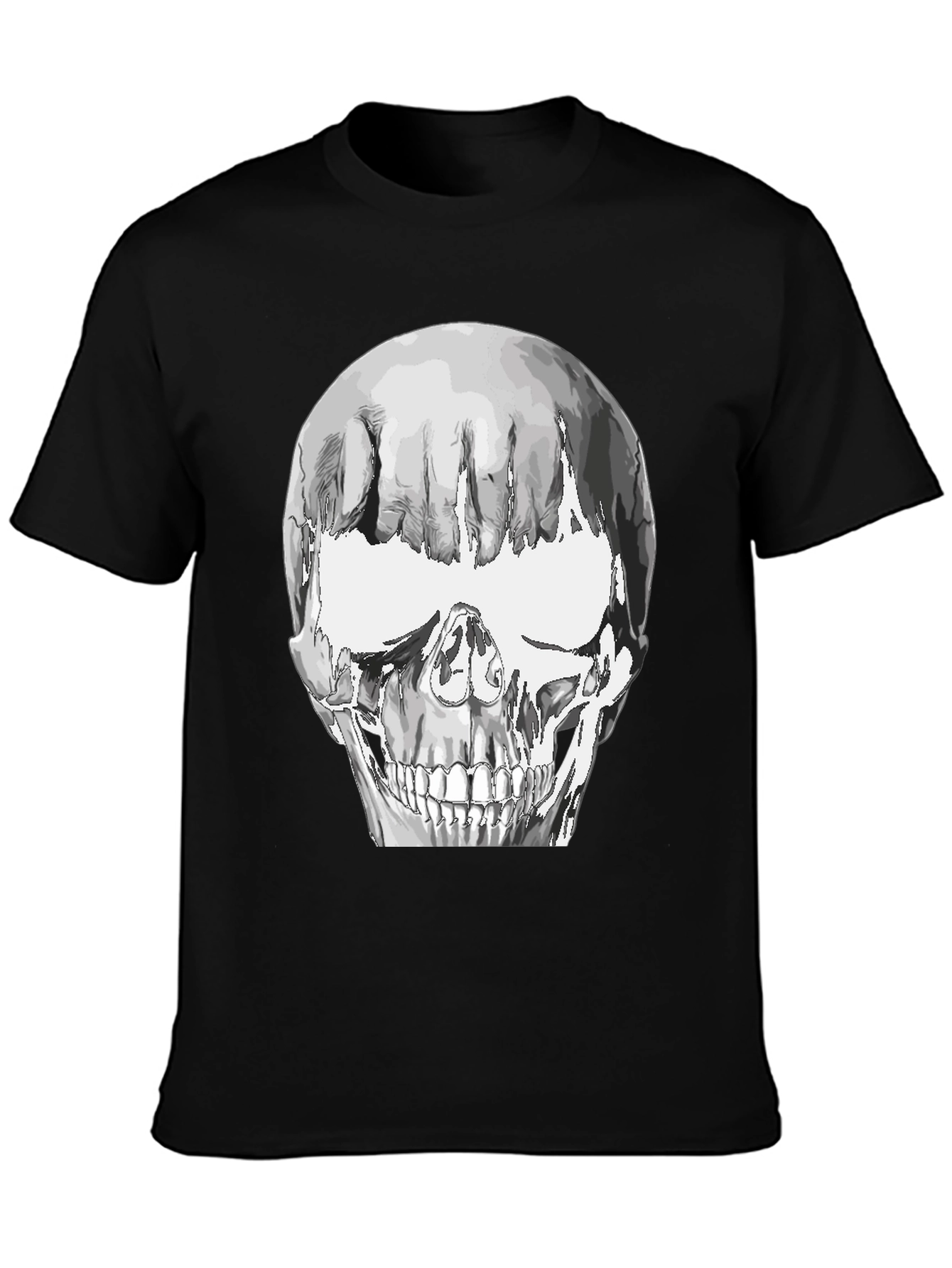 Black Skull Graphic Tee - Black Cotton Blend T-Shirt view 3