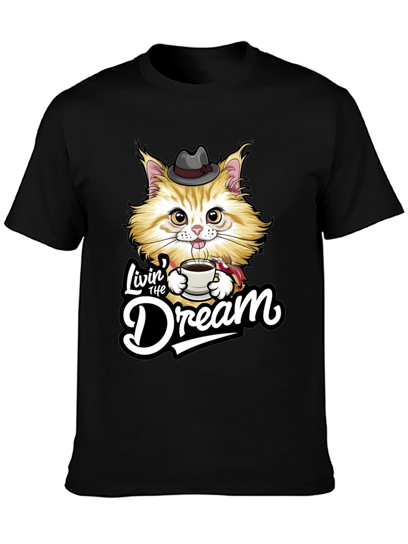 Black Livin' the Dream Cat Graphic T-Shirt view 3
