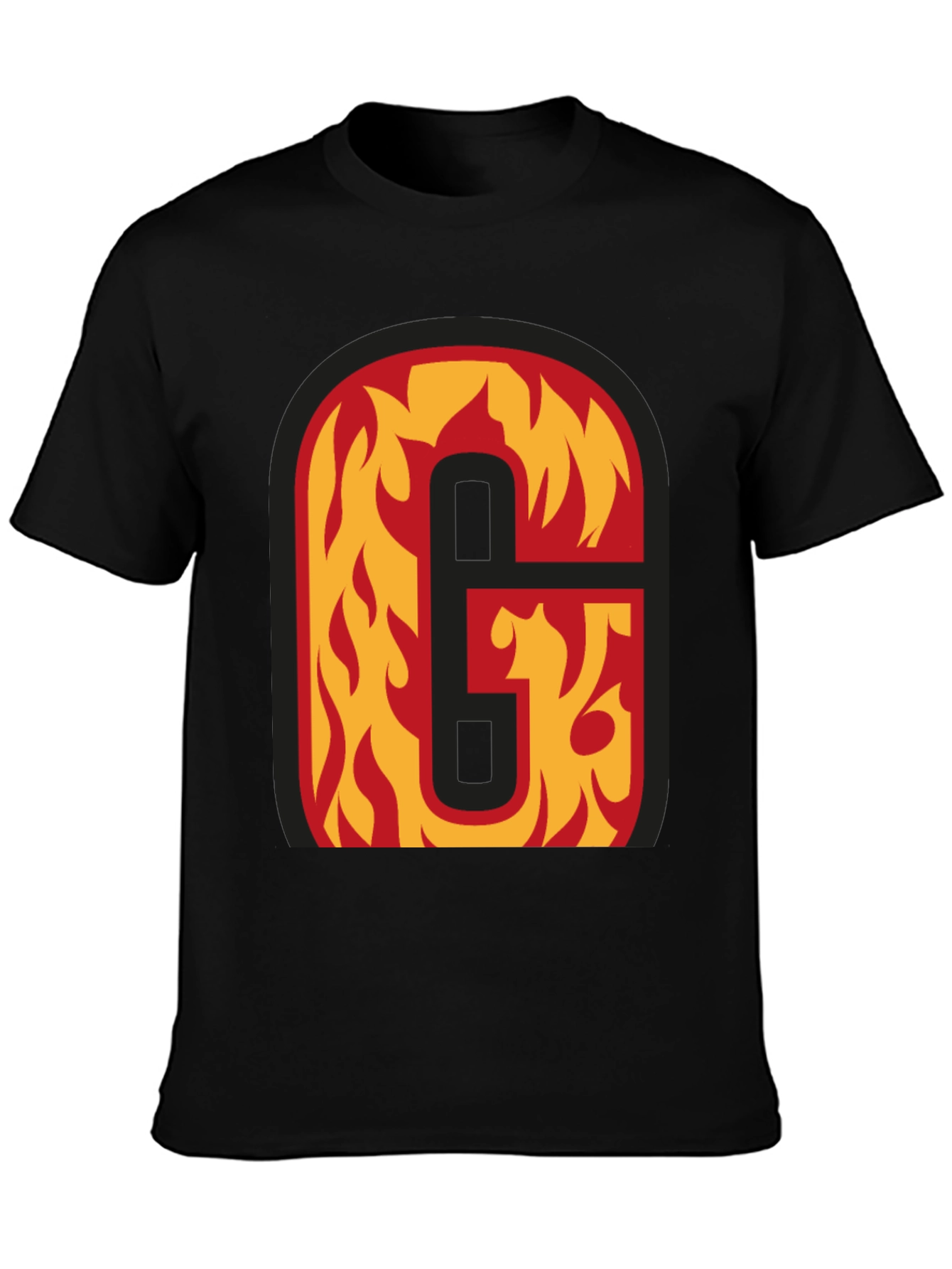 Black Fiery Letter 'G' Black T-Shirt view 3