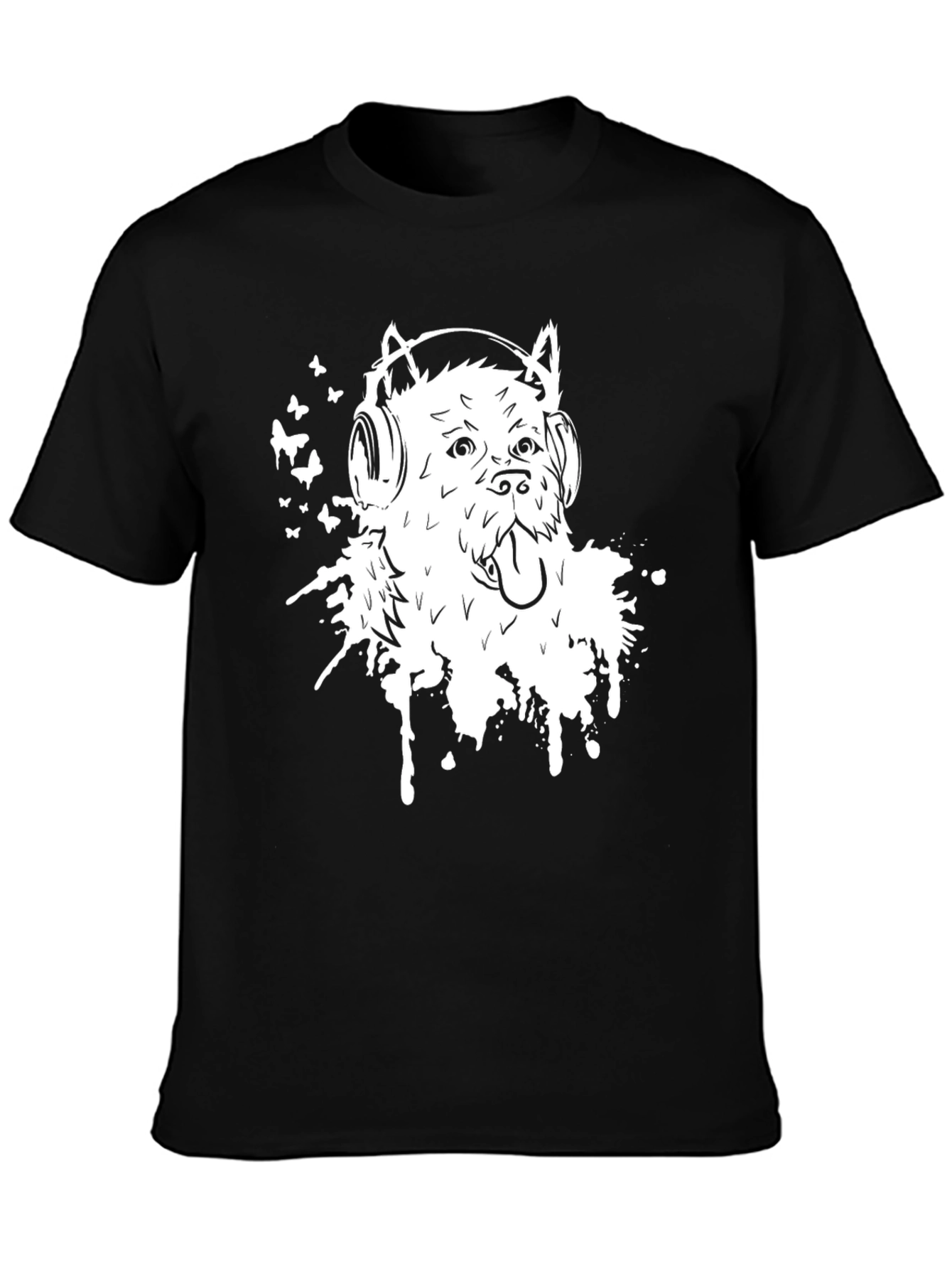 Black Dog with Headphones Graphic Tee - Black view 3