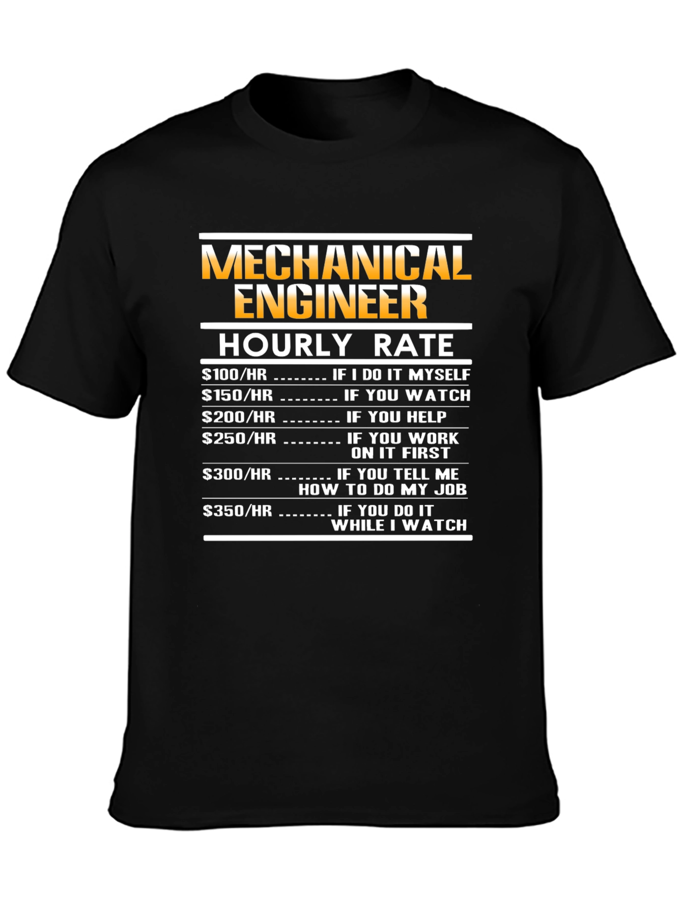 Black Mechanical Engineer Hourly Rate T-Shirt view 3