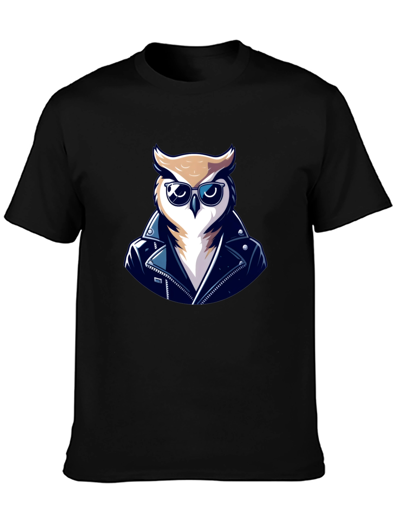 Black Cool Owl Biker T-Shirt - Black Cotton Tee view 3