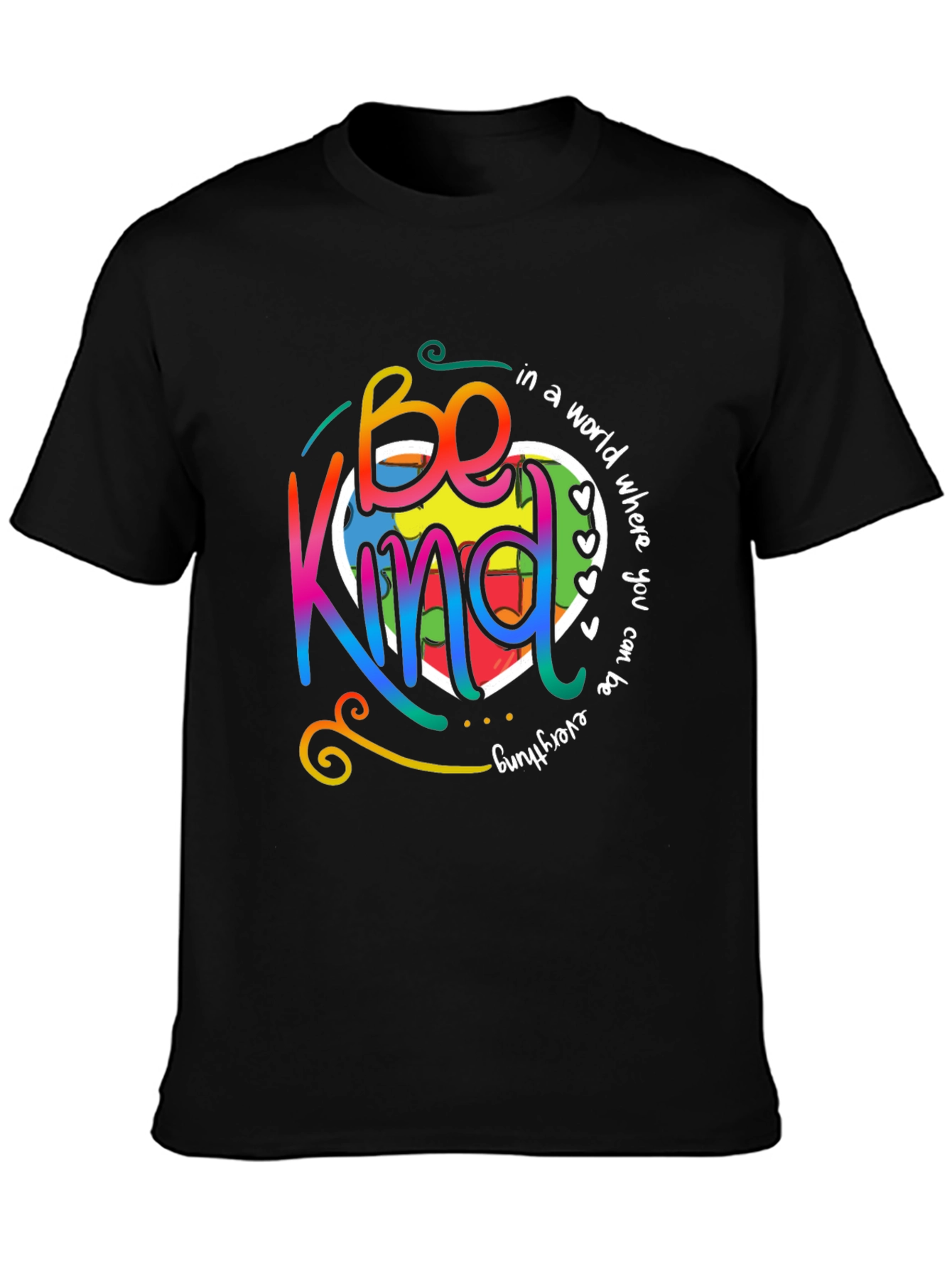 Black Be Kind T-Shirt - Colorful Autism Awareness Design view 3
