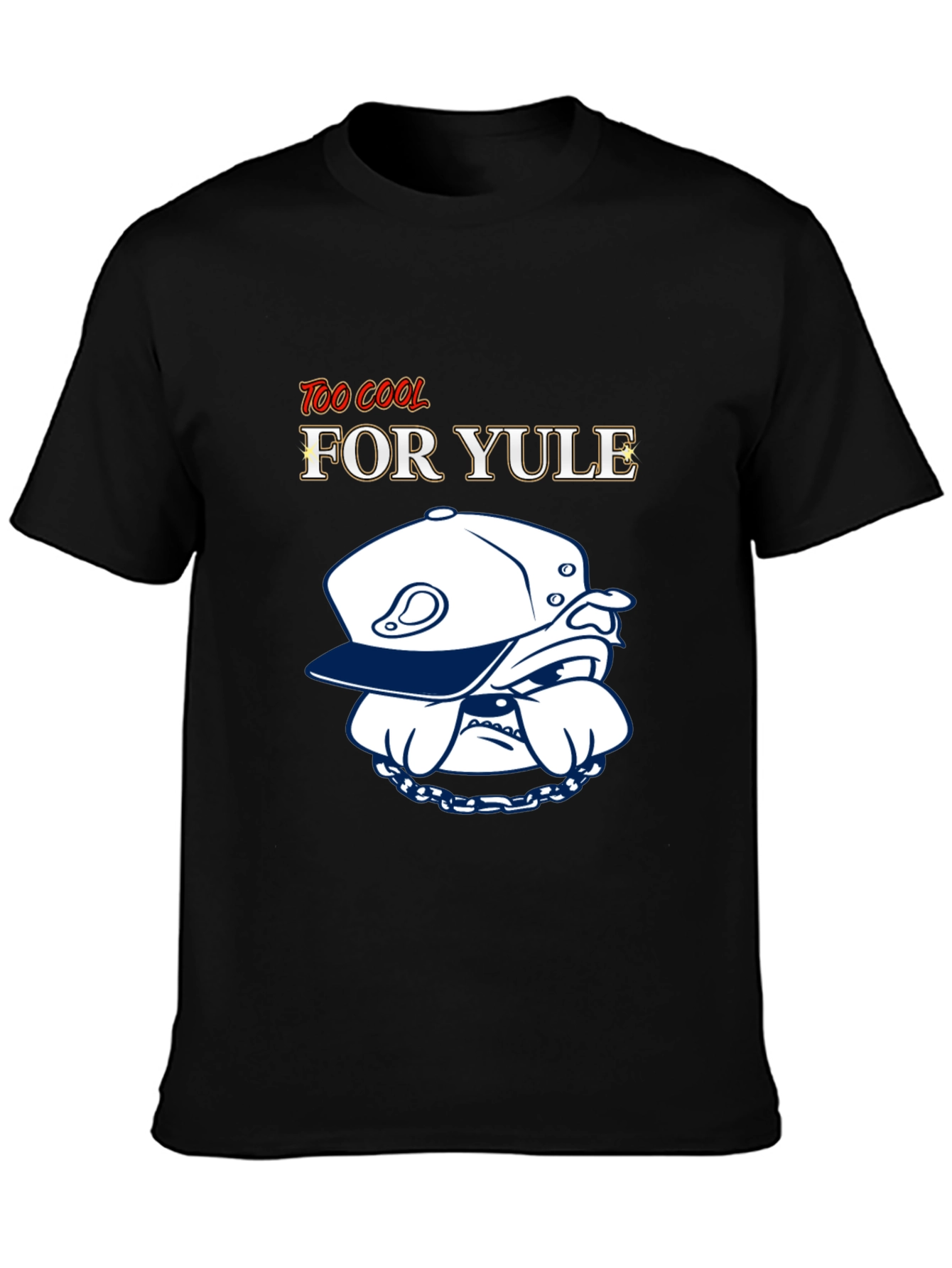 Black Too Cool For Yule T-Shirt: Bulldog Style view 3