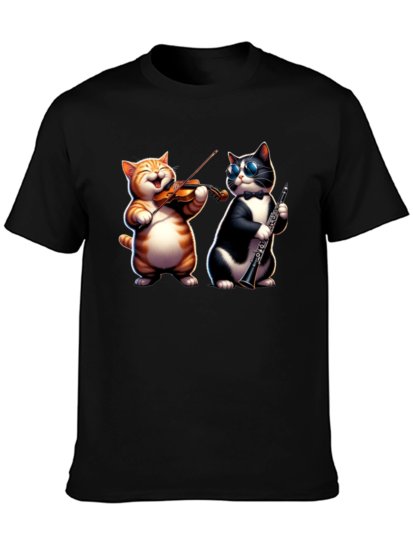 Black Musical Cats Black Graphic T-Shirt view 3