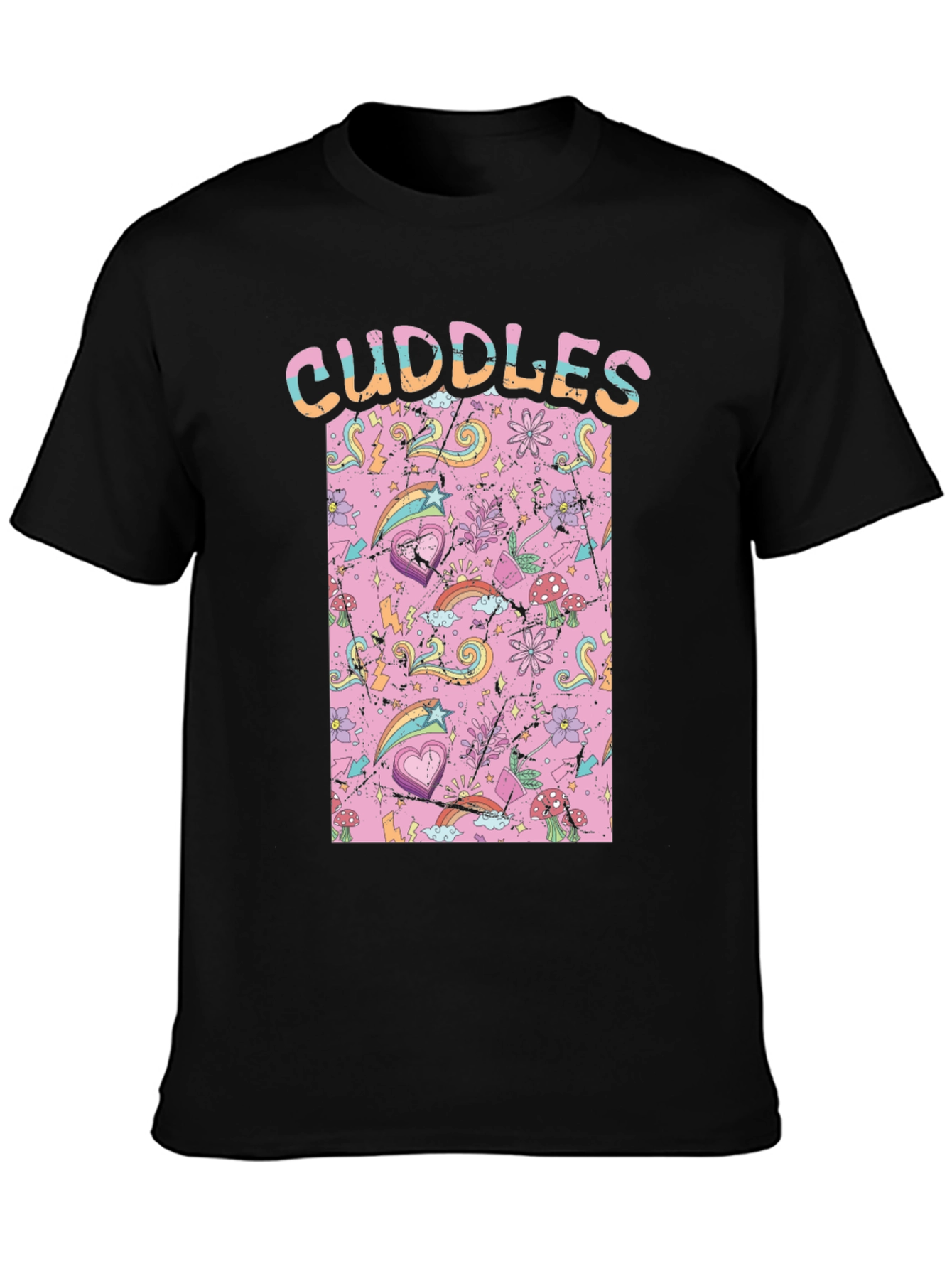 Black Cuddles Graphic Print Crew Neck T-Shirt view 3
