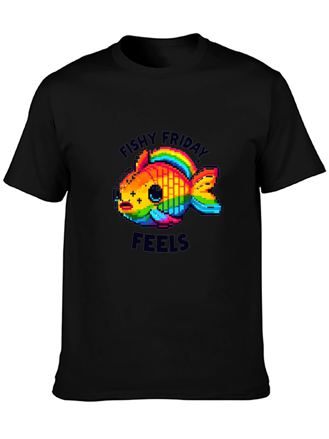 Black Fishy Friday Feels Pixel Art Graphic Tee view 3