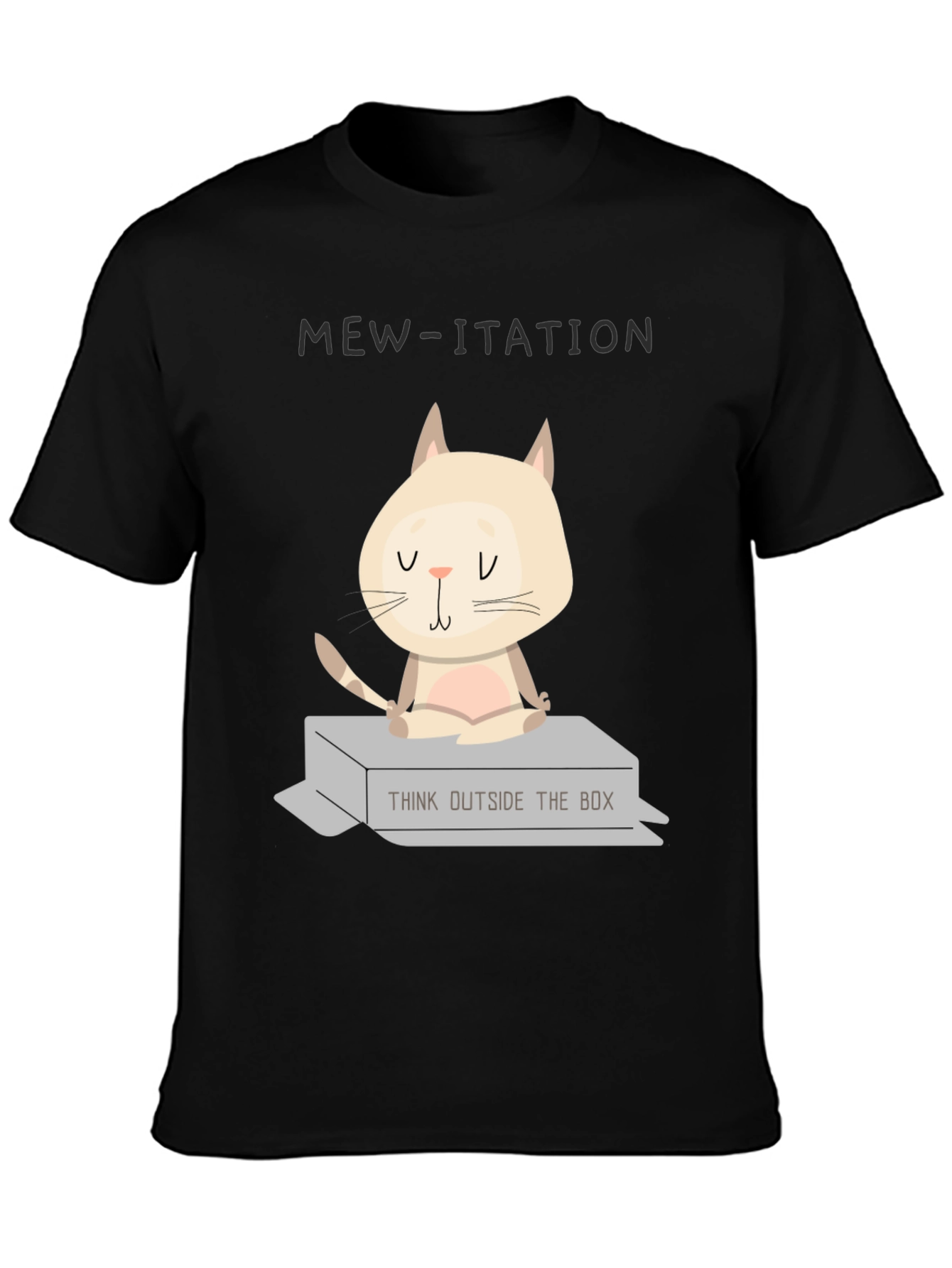 Black Mew-ditation Cat Graphic T-Shirt: Think Outside the Box view 3