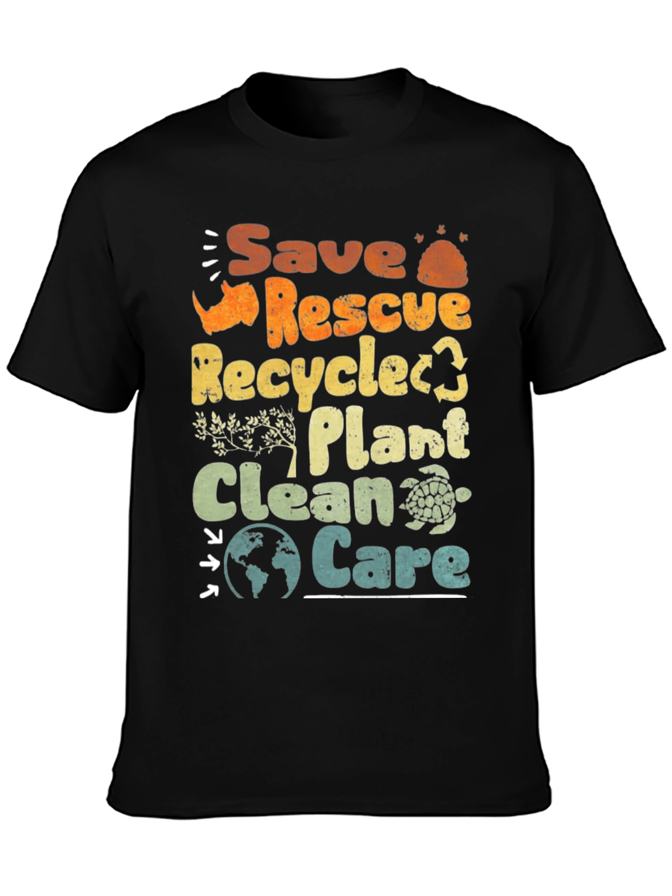 Black Eco-Friendly 'Save Rescue Recycle' Graphic T-Shirt view 3