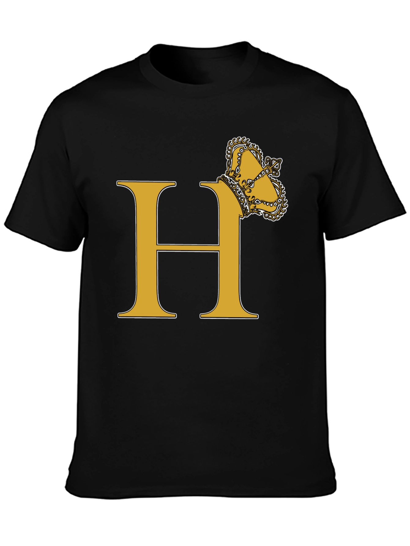 Black Crown Initial "H" T-Shirt - Stylish Monogram Tee view 3