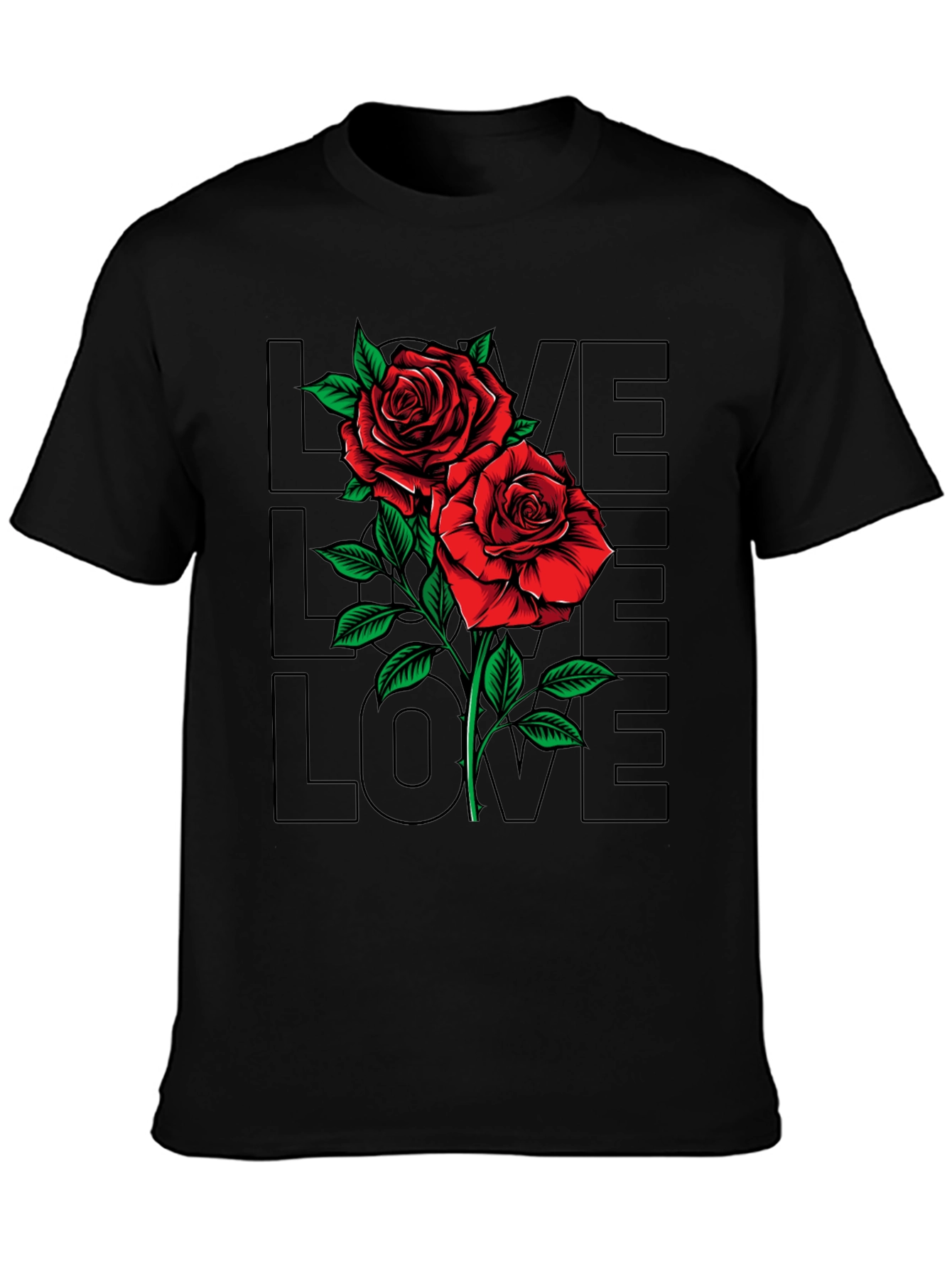Black Rose Love Graphic T-Shirt - Men's Black Tee view 3