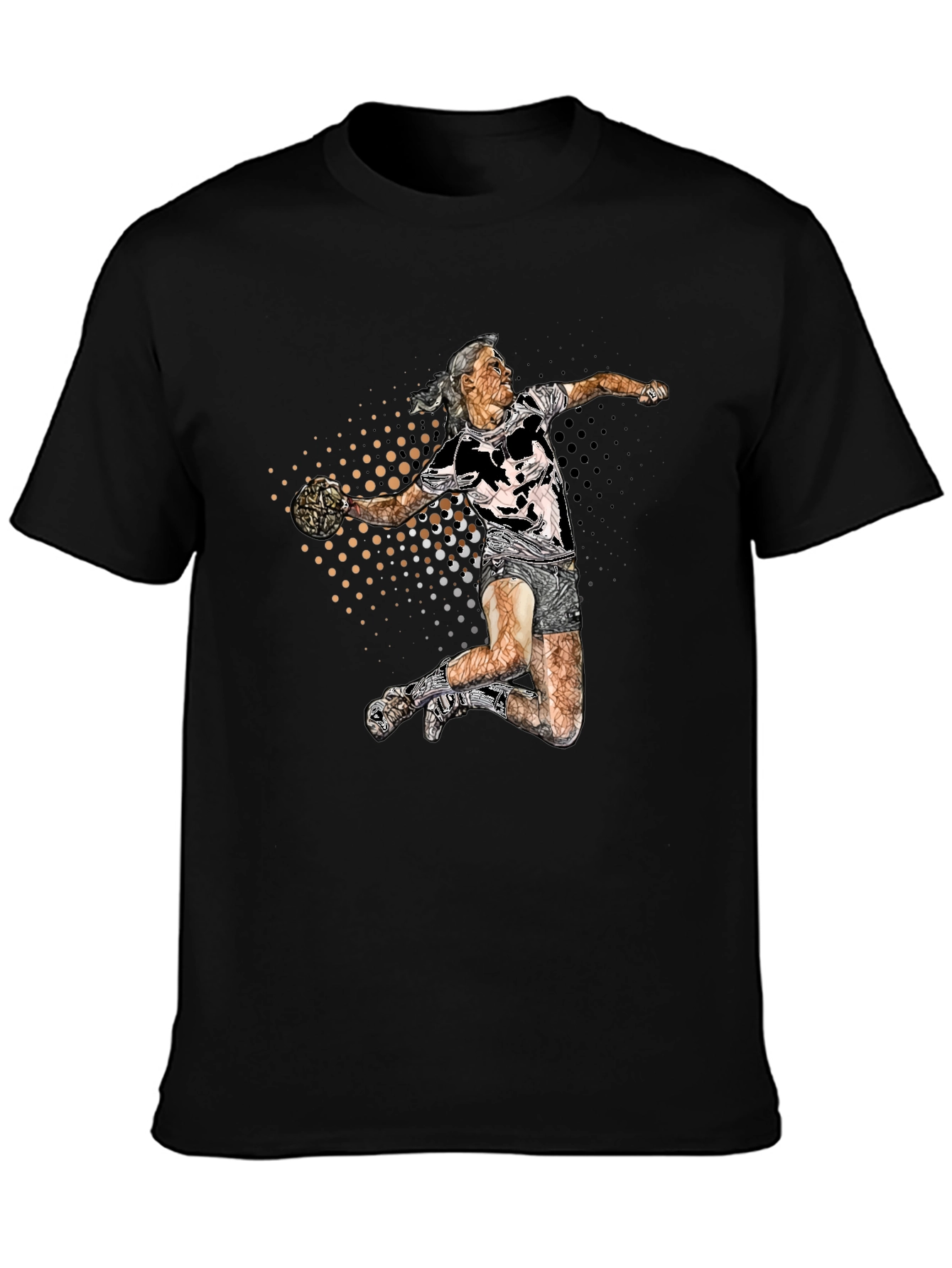 Black Handball Player Graphic Tee - Black Cotton Blend Shirt view 3