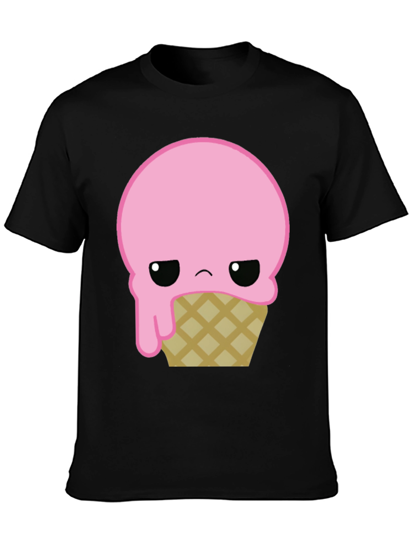 Black Sad Ice Cream Cone Graphic T-Shirt view 3