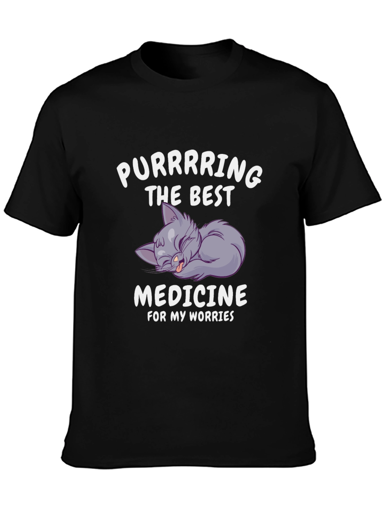 Black Purrring Cat T-Shirt - The Best Medicine For Worries view 3