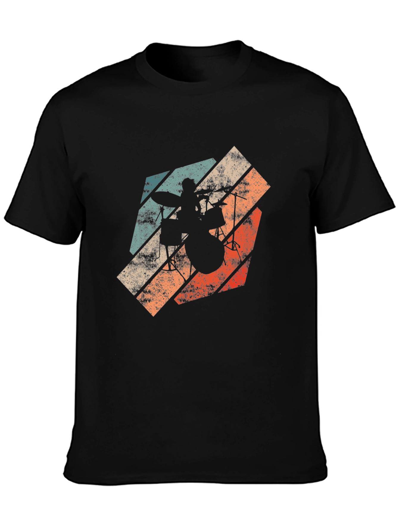 Black Retro Drummer T-Shirt - Vintage Style Rock Tee view 3