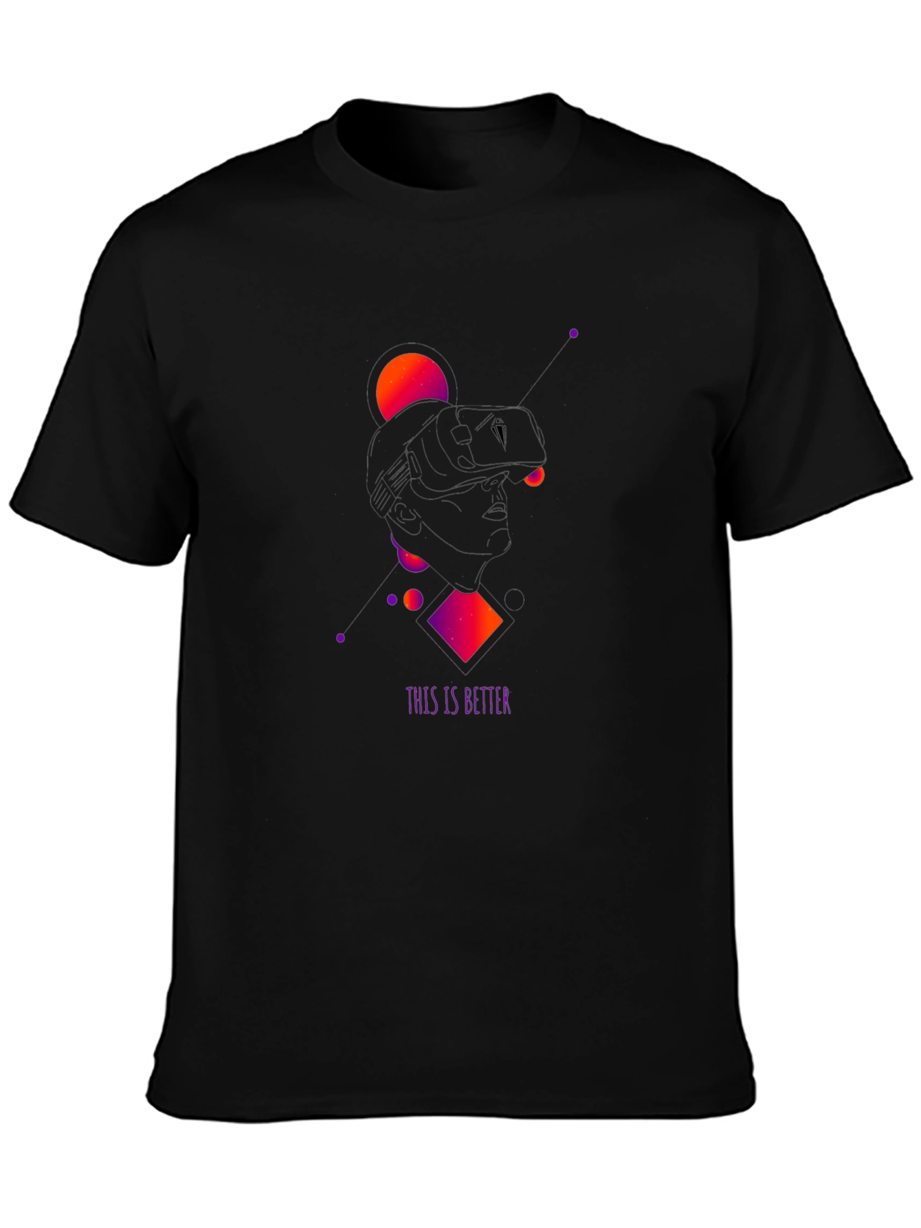 Black Modern Geometric Black T-Shirt view 3