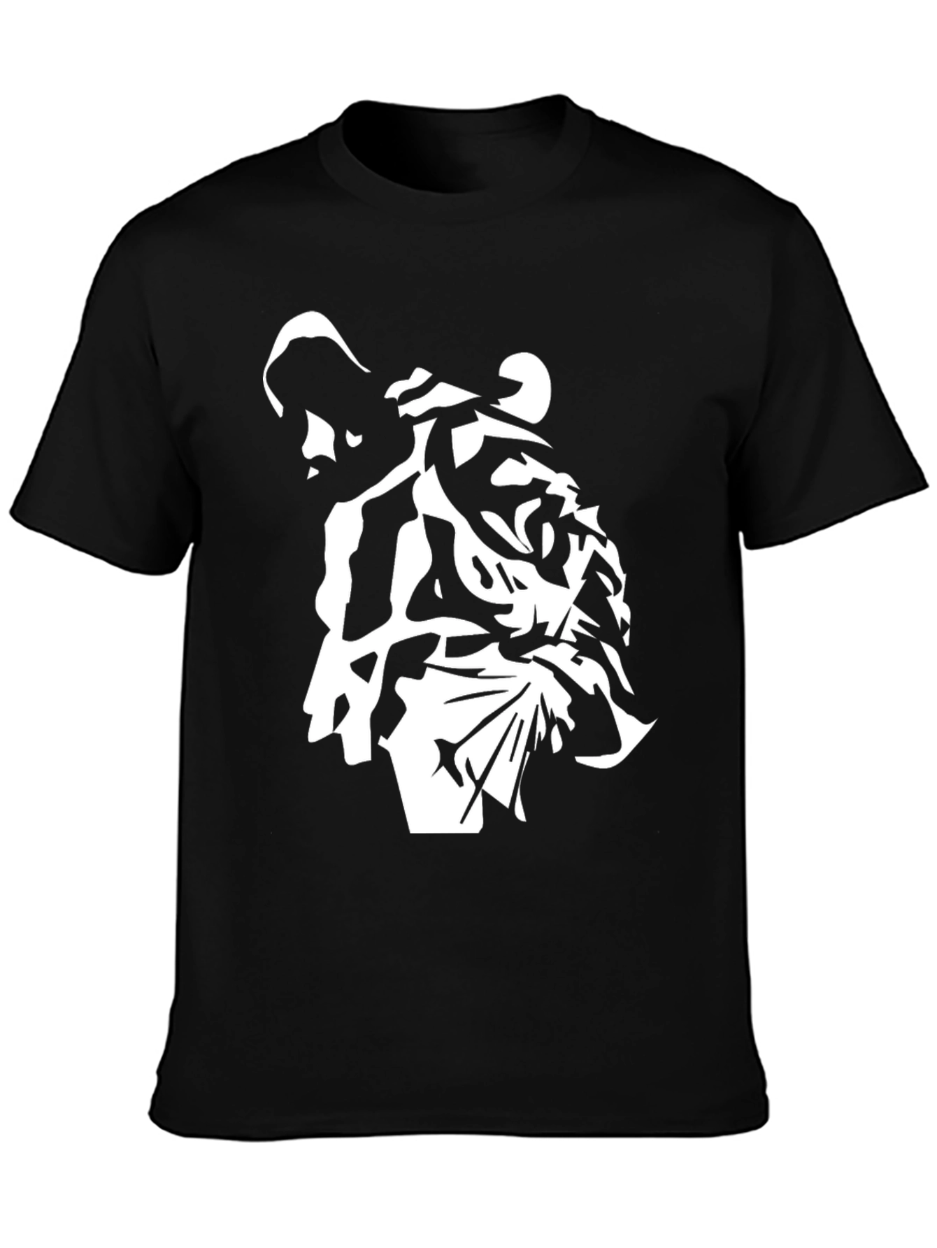 Black Abstract Tiger Graphic Tee - Men's Black T-Shirt view 3