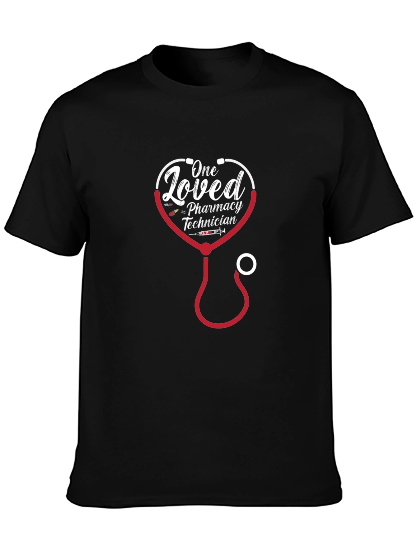 Black One Loved Pharmacy Technician Graphic Tee view 3