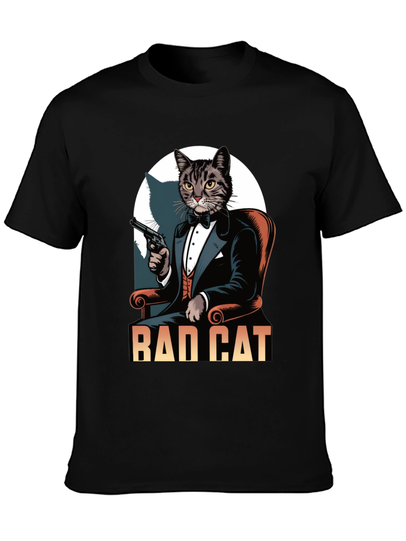 Black Bad Cat Tuxedo T-Shirt view 3
