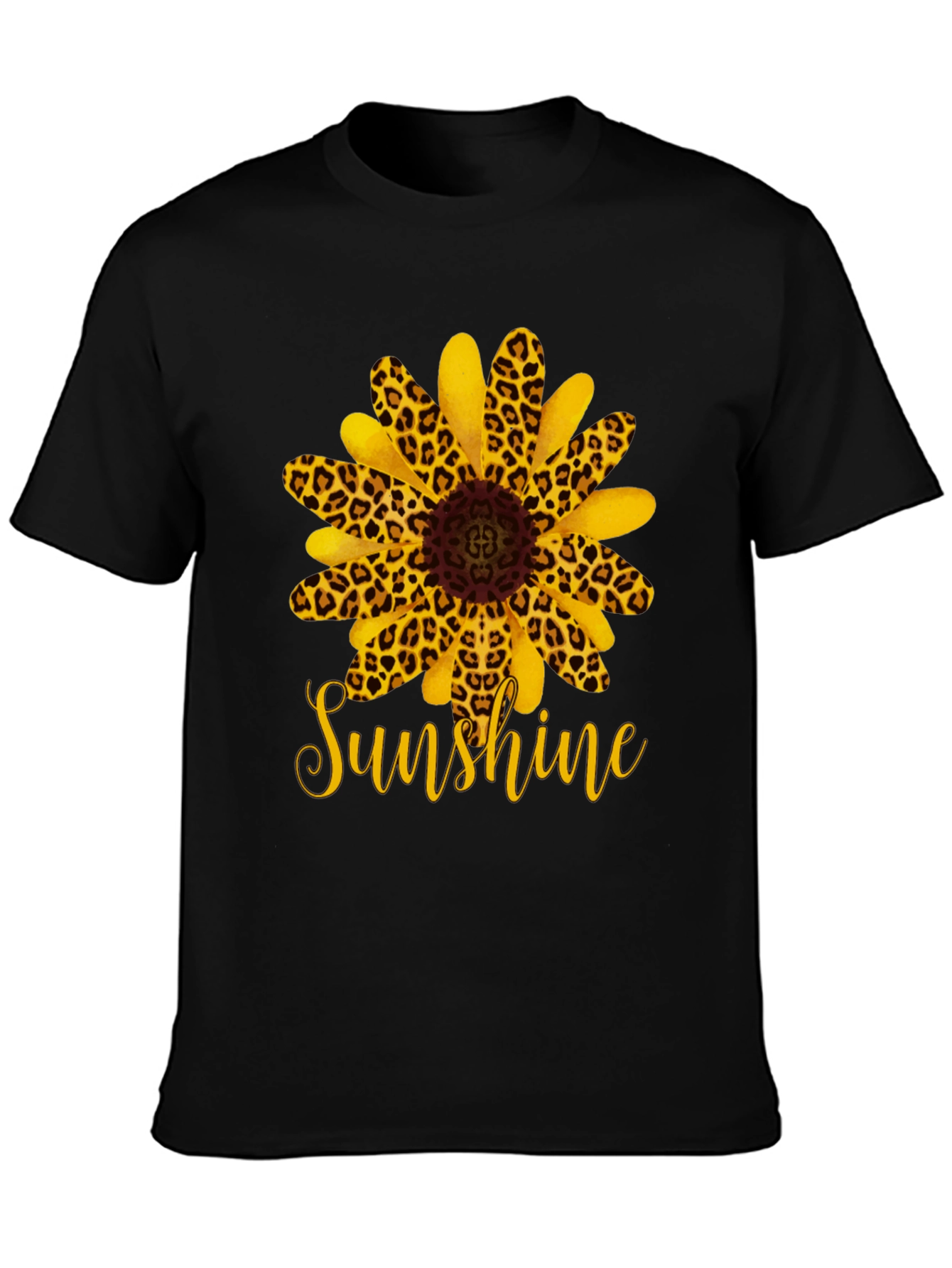 Black Leopard Sunflower 'Sunshine' Black T-Shirt view 3