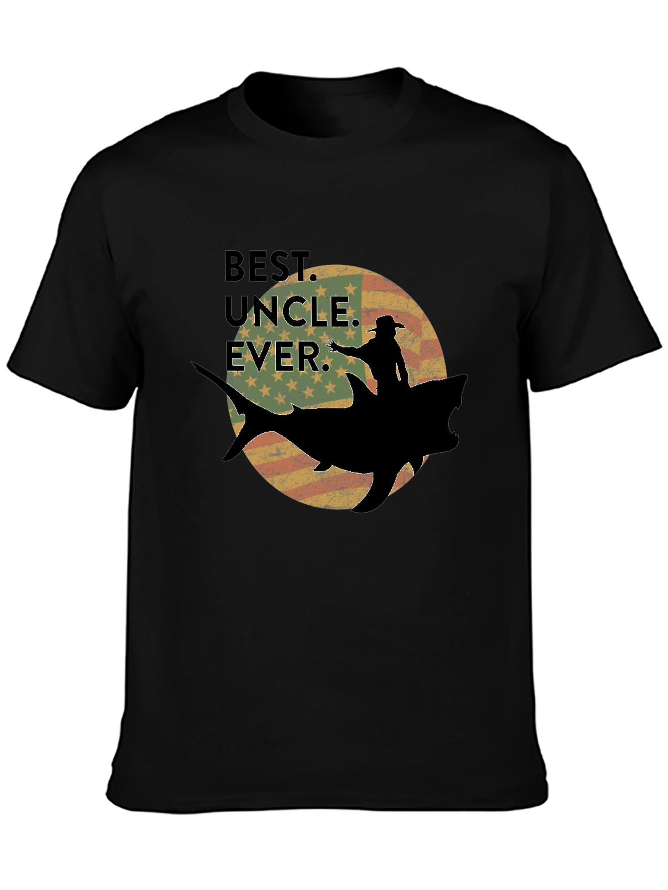 Black Best Uncle Ever Shark Rider Graphic Tee view 3