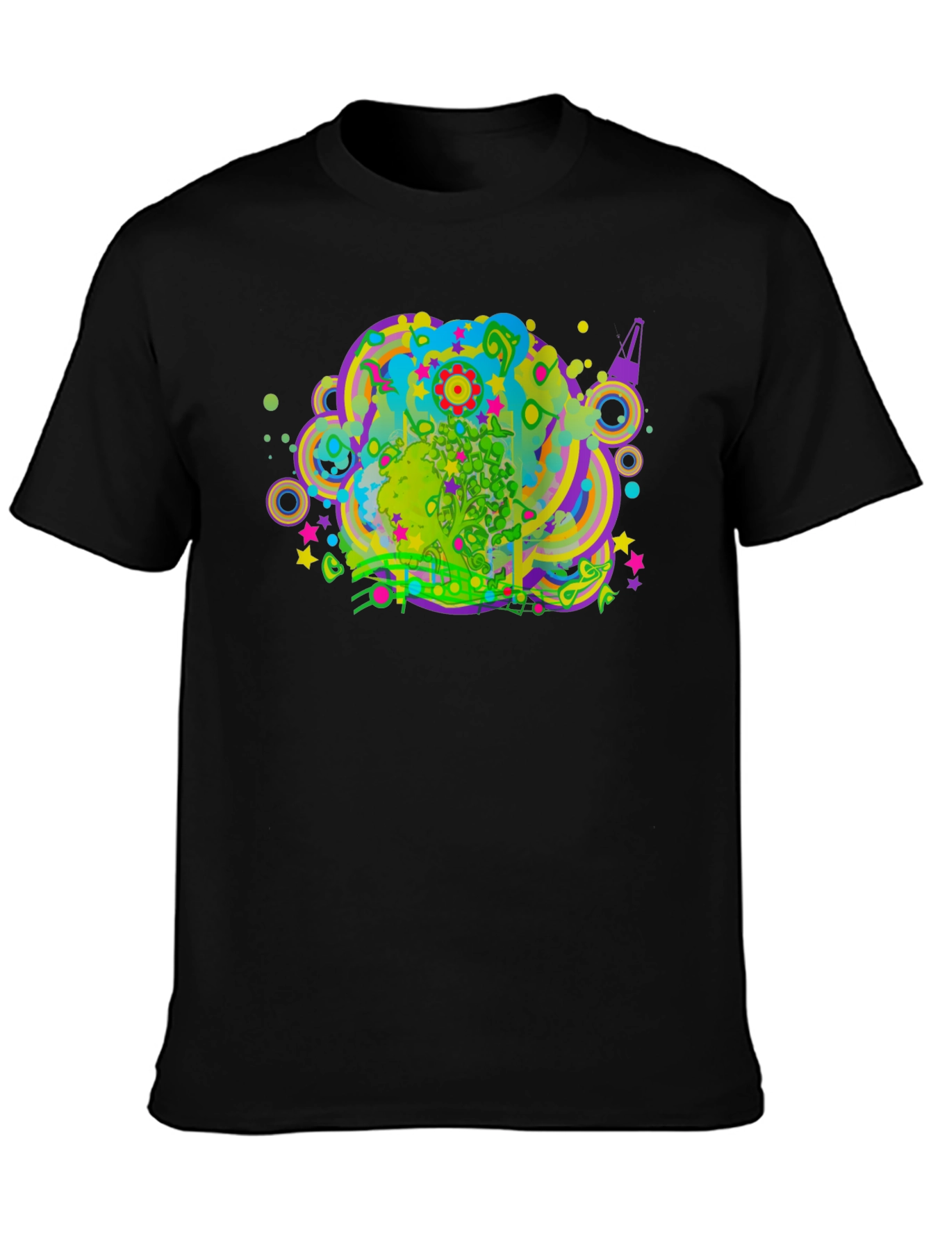 Black Psychedelic Graphic Print Black T-Shirt view 3