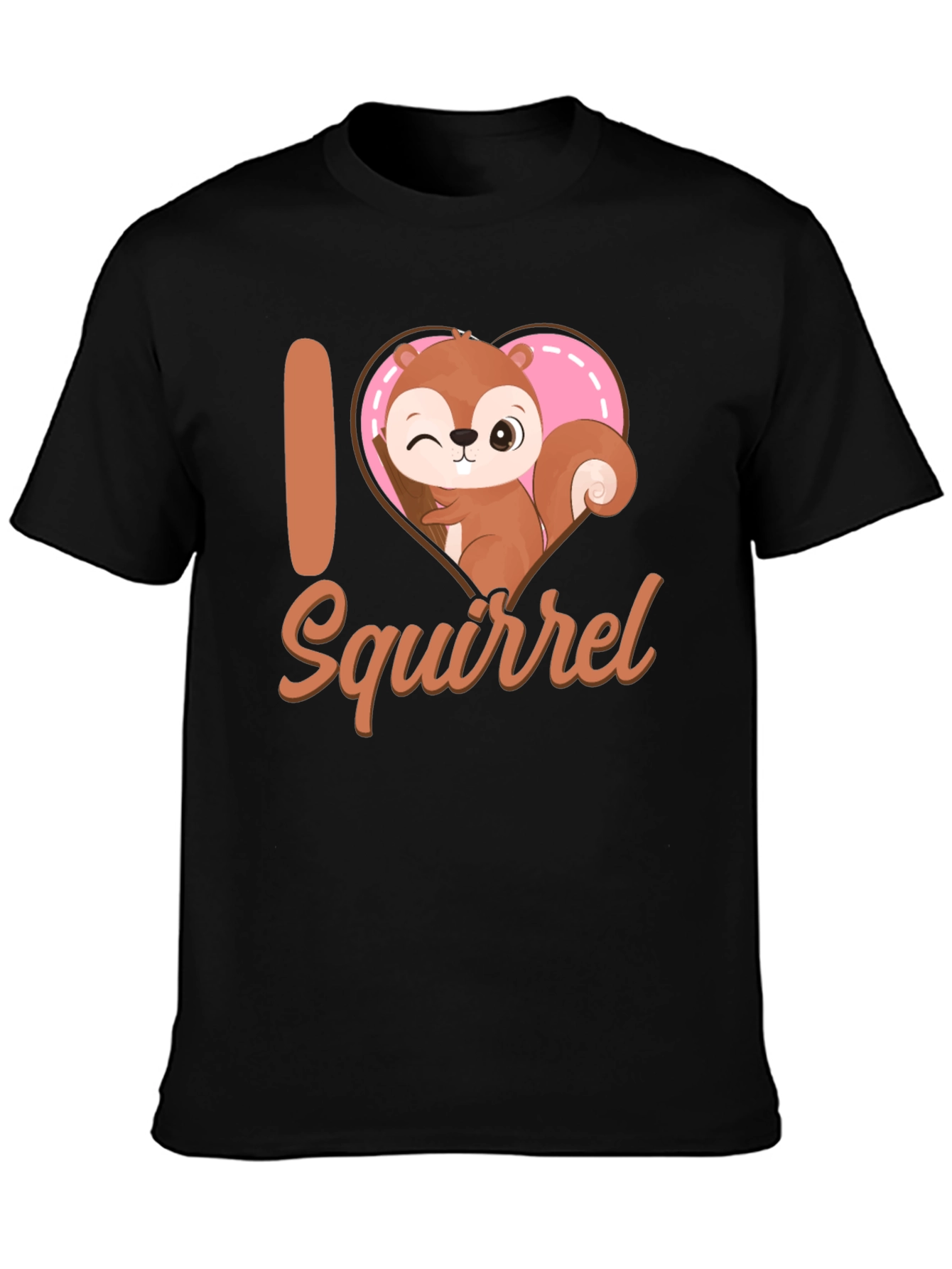 Black I Heart Squirrel T-Shirt Cute Cartoon Tee view 3