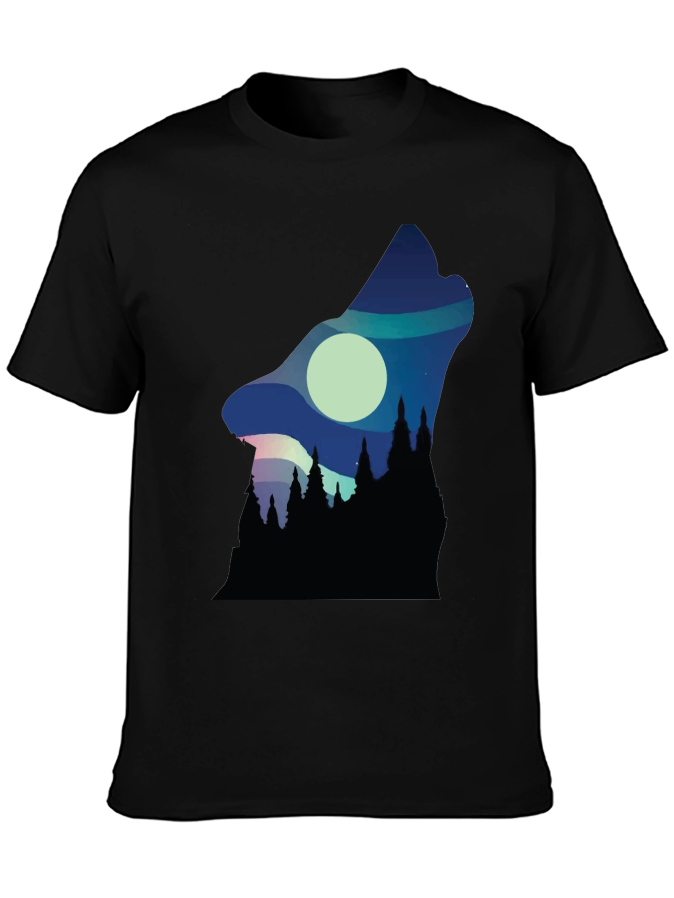 Black Wolf Howl Silhouette Graphic Tee - Black view 3