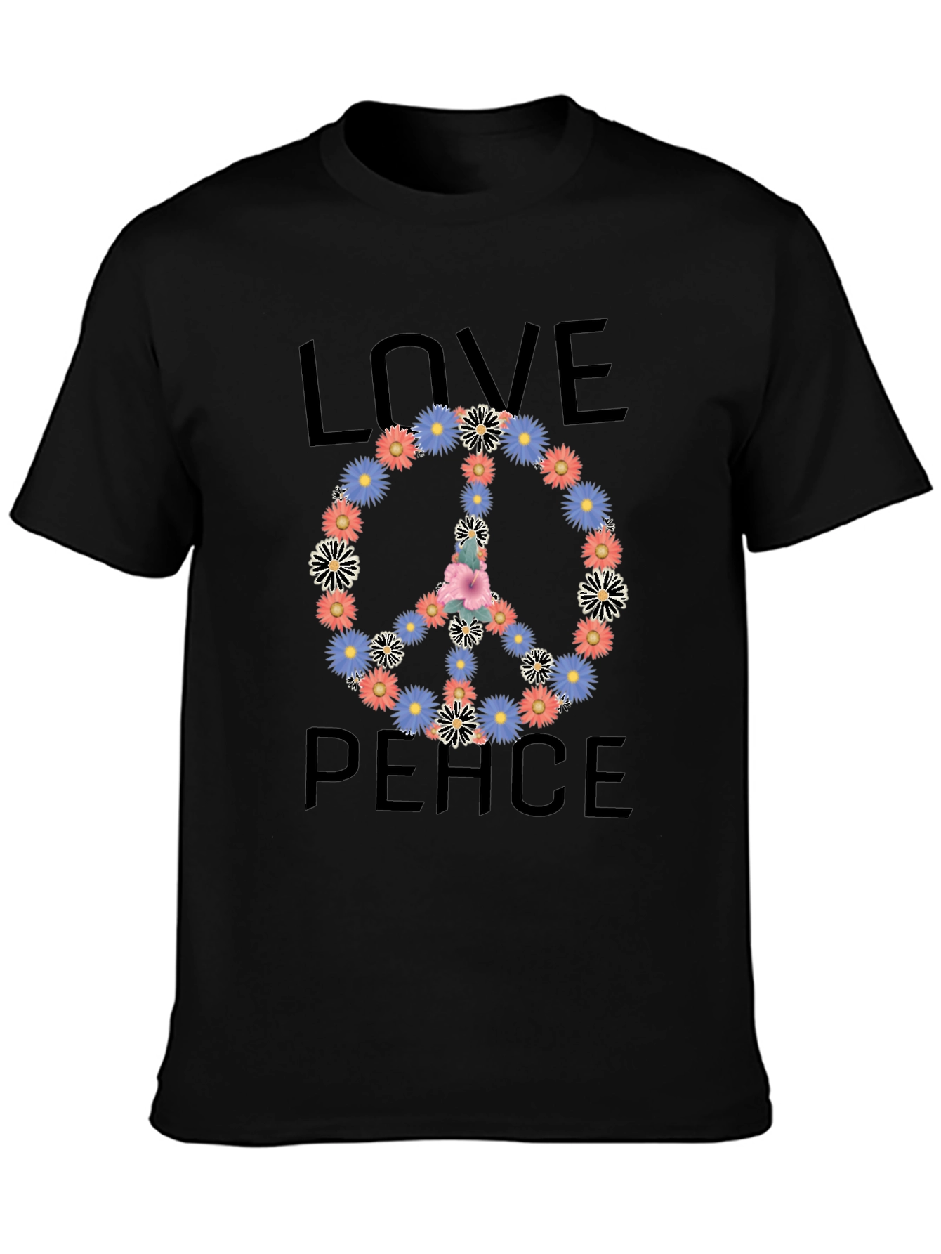 Black Love & Peace Floral T-Shirt view 3