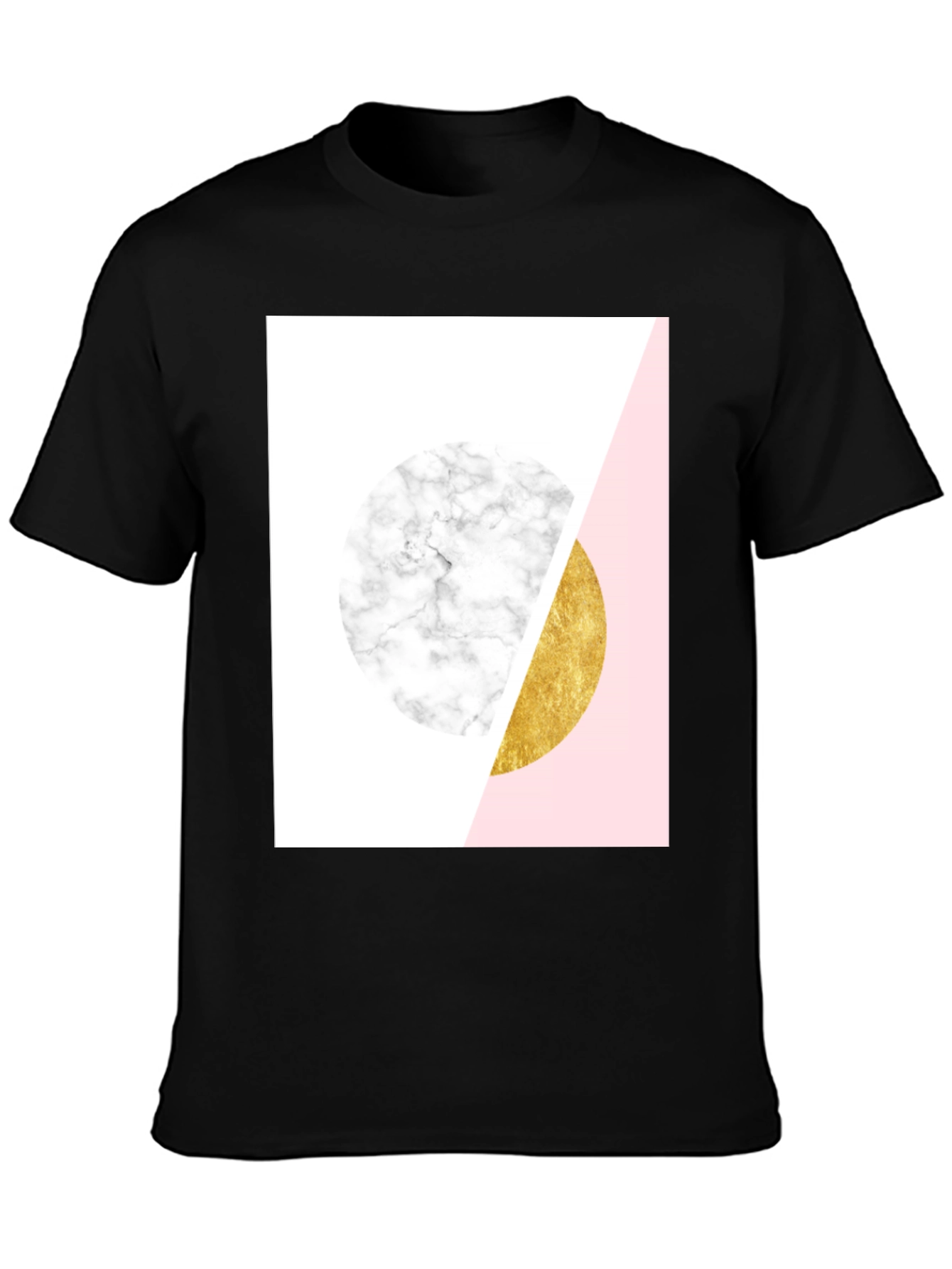 Black Geometric Marble and Gold Circle T-Shirt view 3