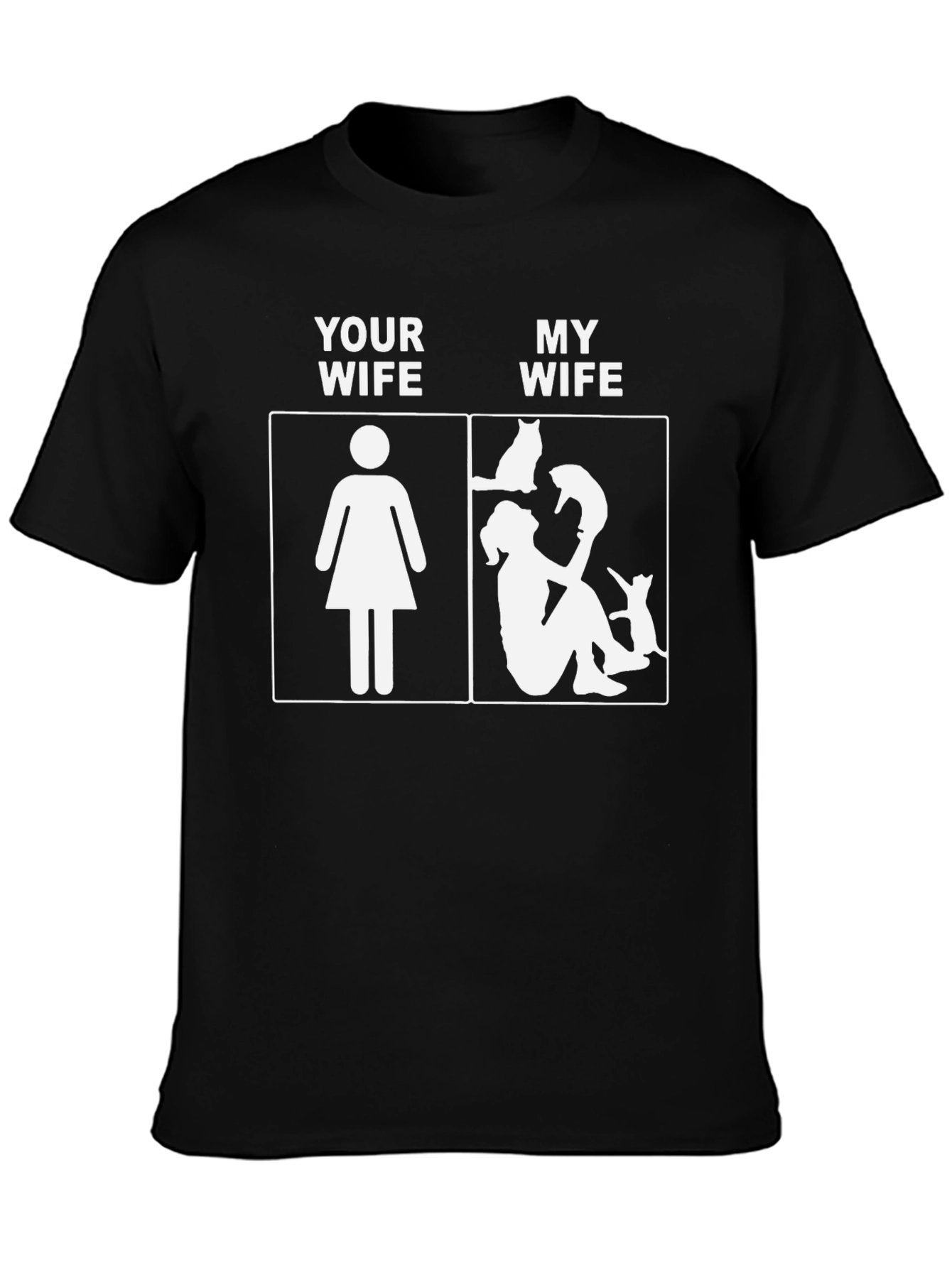 Black Humorous Cat Lover T-Shirt - "My Wife" view 3