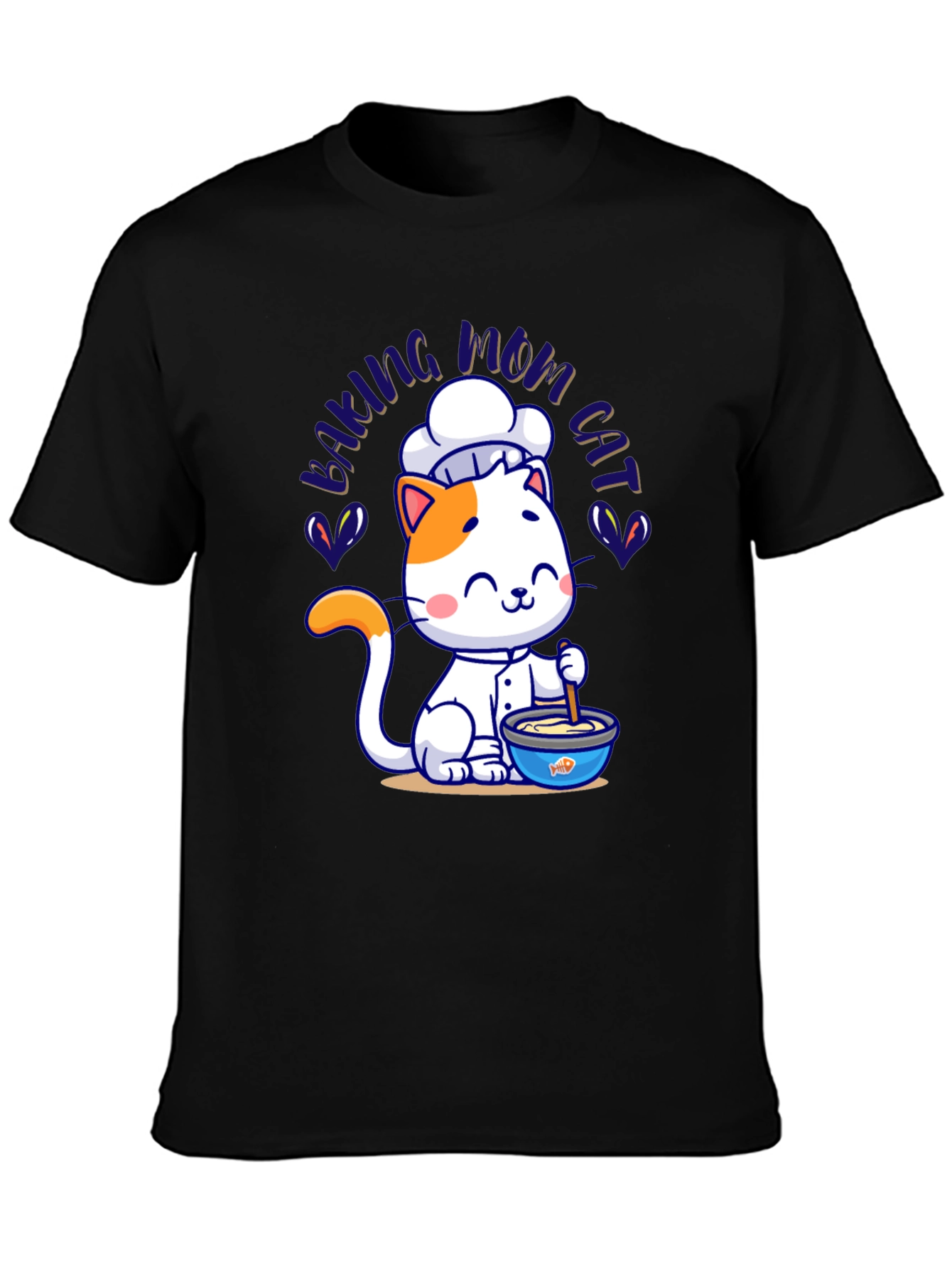 Black Baking Mom Cat T-Shirt - Cute Chef Kitten Design view 3