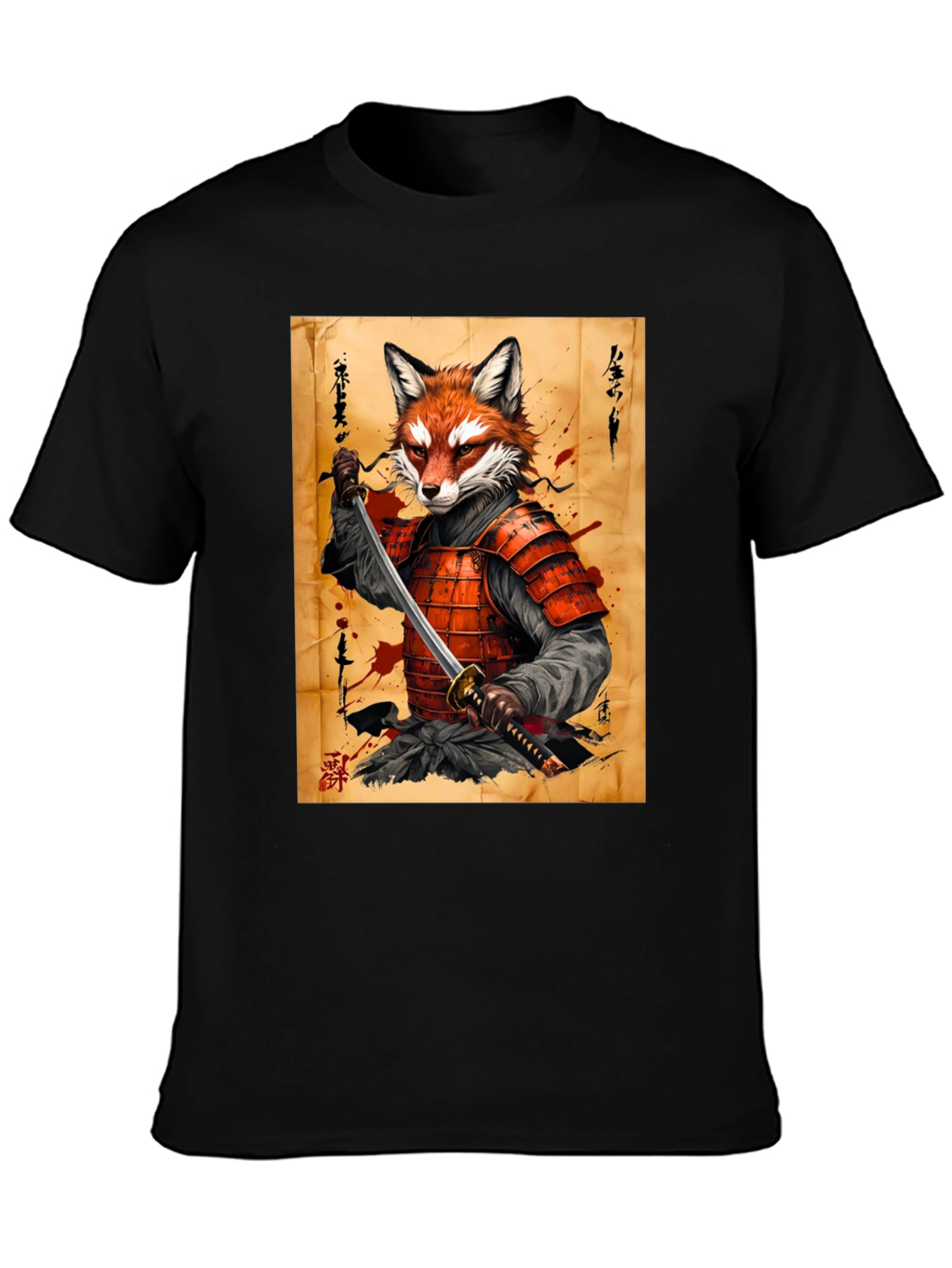Black Fox Samurai Graphic T-Shirt - Unique Design view 3