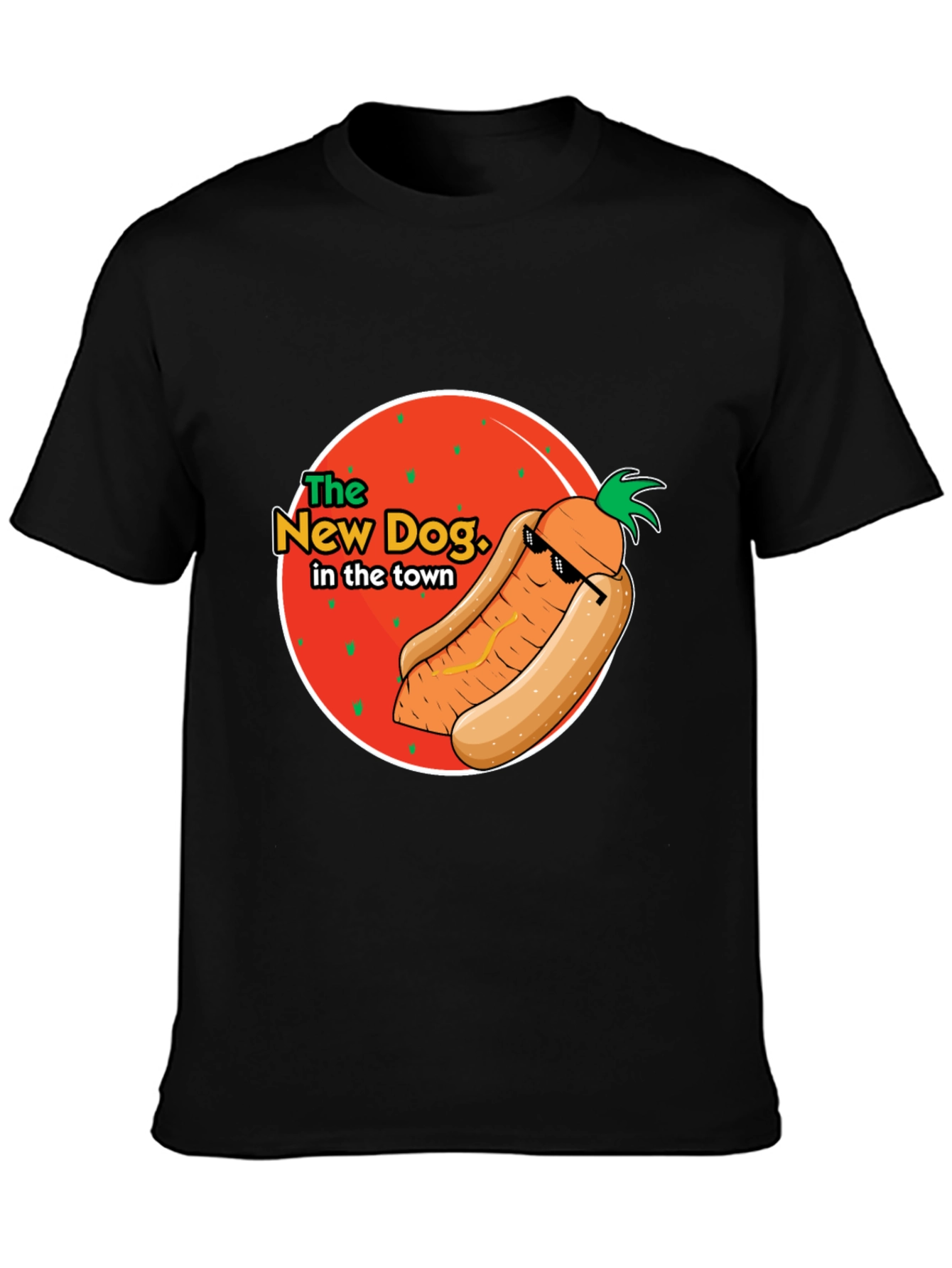 Black The New Dog in Town T-Shirt - Funny Carrot Hot Dog Graphic Tee view 3