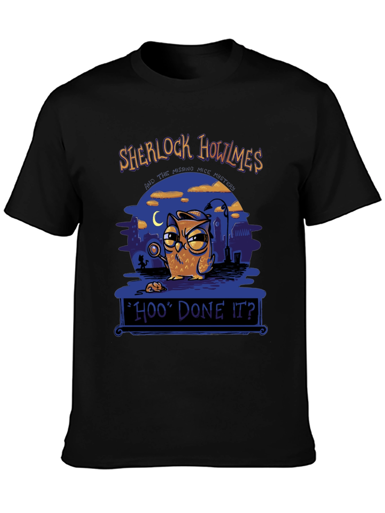 Black Sherlock Howlmes T-Shirt - Owl Detective Tee view 3